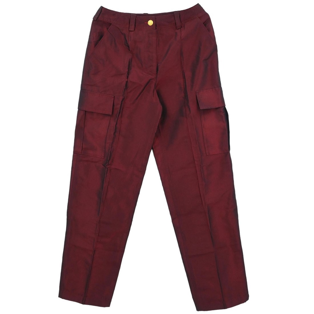 Chanel Vintage Red Silk Straight Pants Size 38: Chanel Vintage Red Silk Straight Pants Size 38 Elevate your wardrobe with these vintage Chanel long pants, expertly crafted from 100% silk. The striking red color and straight style make them a versat