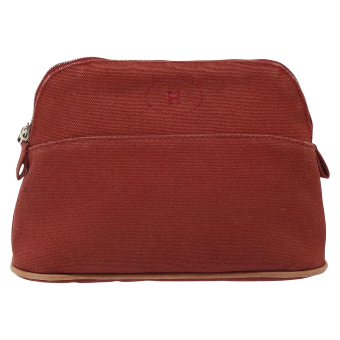 Red Canvas Bolide Pouch by Hermes 20cm French Designer Accessory: Red Canvas Bolide Pouch by Hermes 20cm French Designer Accessory Hermes Bolide Pouch in red canvas, designed for women. Features include slight surface rubbing and stains on the exterior, minimal rubb