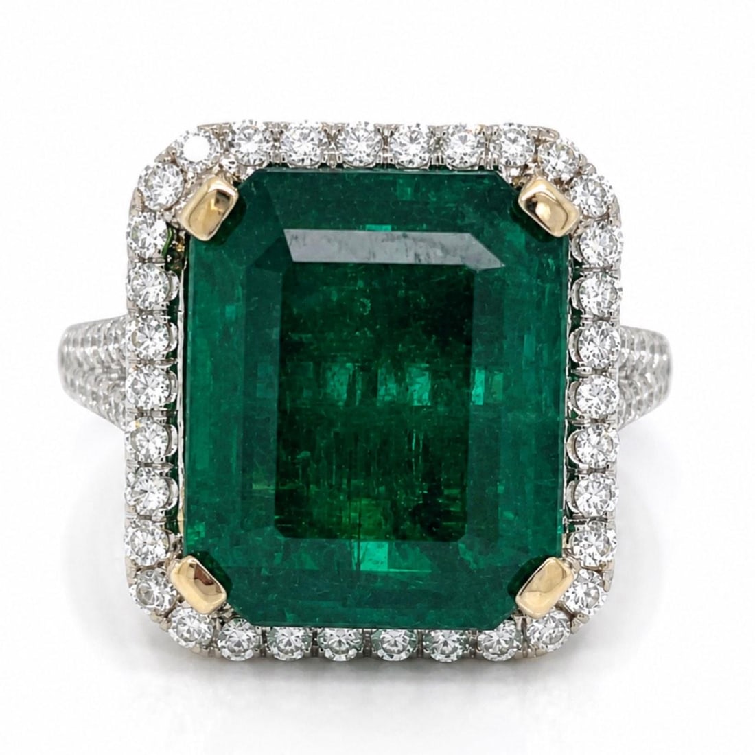 Emerald and Diamond Platinum Ring with 10 Carat Center Stone (1 of 4)
