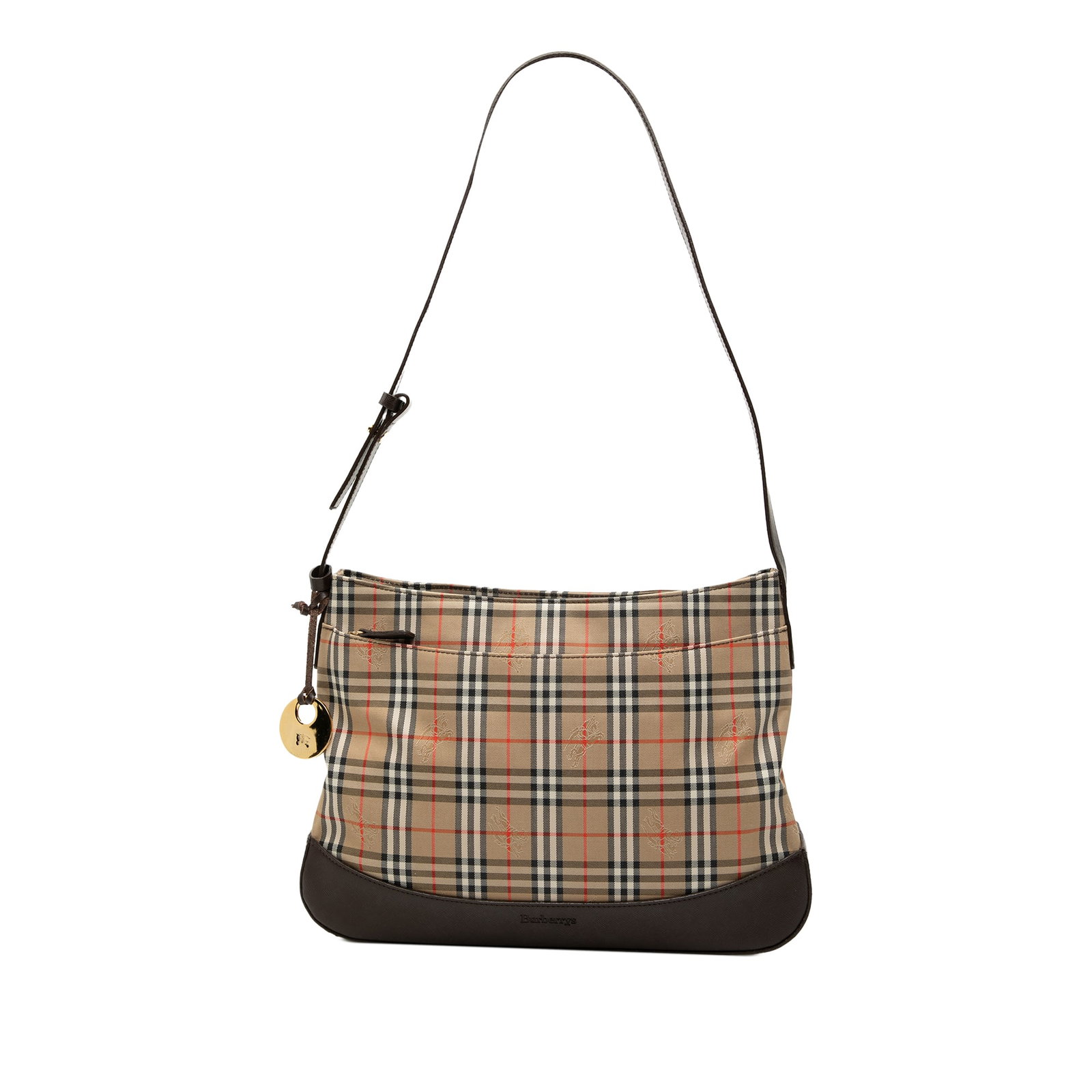 Burberry Shoulder Bag Beige Haymarket Check Canvas with Leather Trim: Burberry Shoulder Bag Beige Haymarket Check Canvas with Leather Trim This Burberry Haymarket Check Canvas Shoulder Bag features the signature Haymarket check canvas with leather trim. It offers an adj