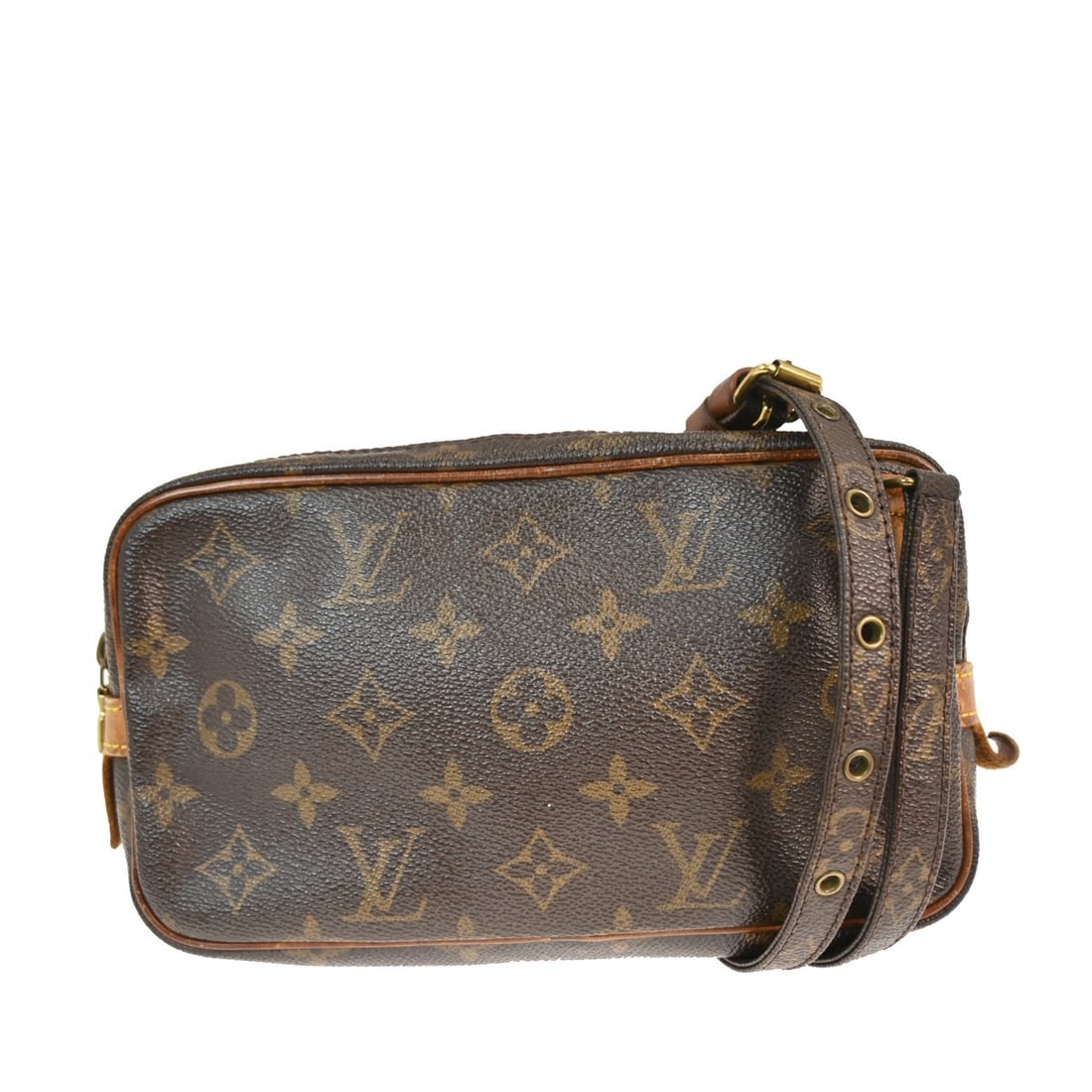 Louis Vuitton Marly Bandouliere Monogram Leather Mini Crossbody Bag M51828: Louis Vuitton Marly Bandouliere Monogram Leather Mini Crossbody Bag M51828 This Louis Vuitton Marly Bandouliere shoulder bag features the signature Monogram pattern on brown leather with a canvas lini