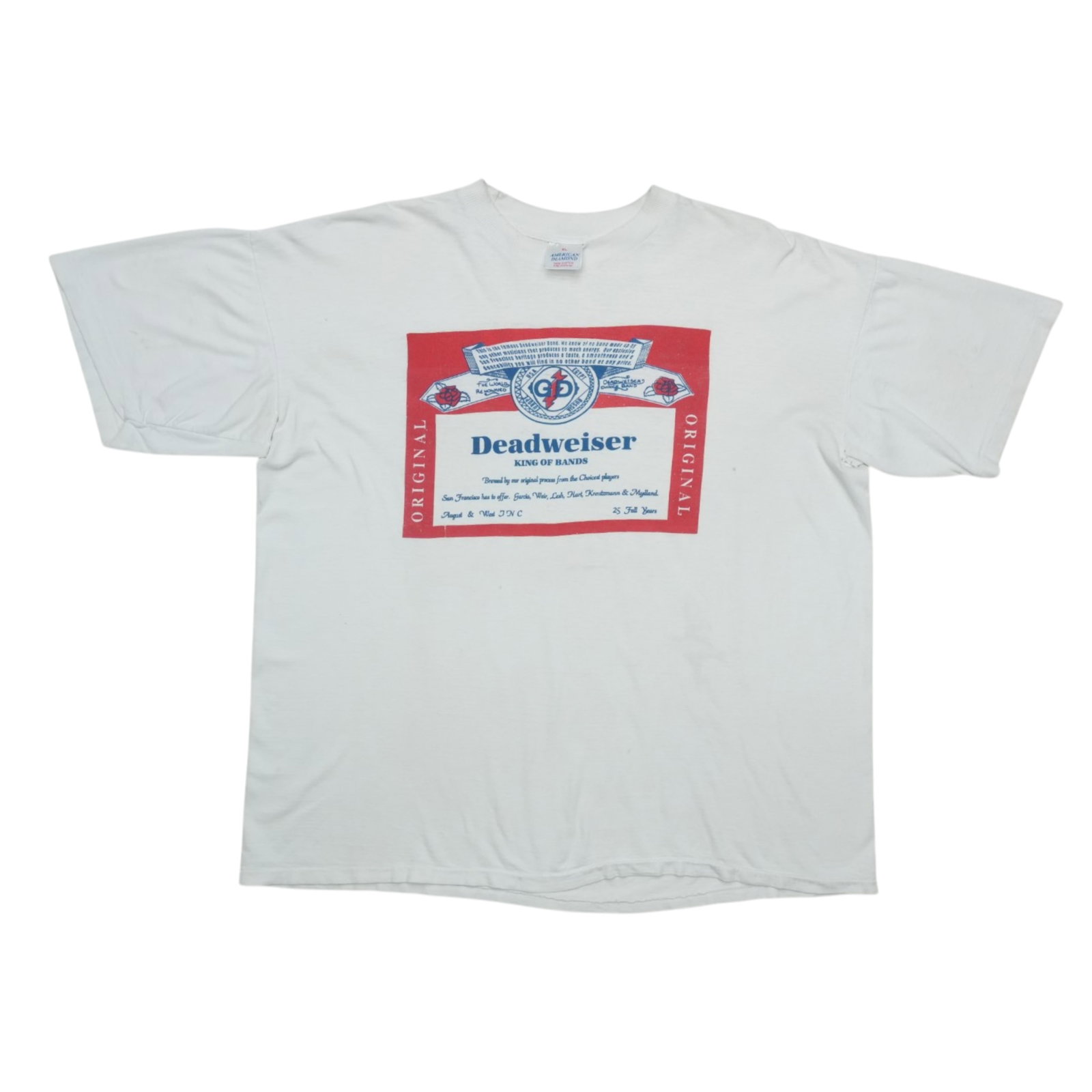 Vintage 1980s Grateful Dead Deadweiser Graphic Cotton T-Shirt White XL: Vintage 1980s Grateful Dead Deadweiser Graphic Cotton T-Shirt White XL This is an original vintage 1980s Deadweiser Grateful Dead shirt featuring a front graphic only. It is made from 100% cotton and 