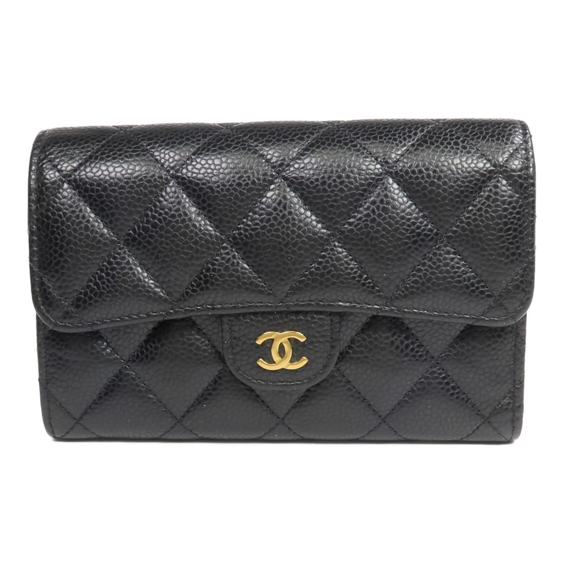 CHANEL Classic Medium Flap Tri Fold Wallet Black Calfskin GHW AP0232: CHANEL Classic Medium Flap Tri Fold Wallet Black Calfskin GHW AP0232 This CHANEL Classic Medium Flap Wallet features a tri-fold design crafted from luxurious black calfskin leather. The wallet is desi