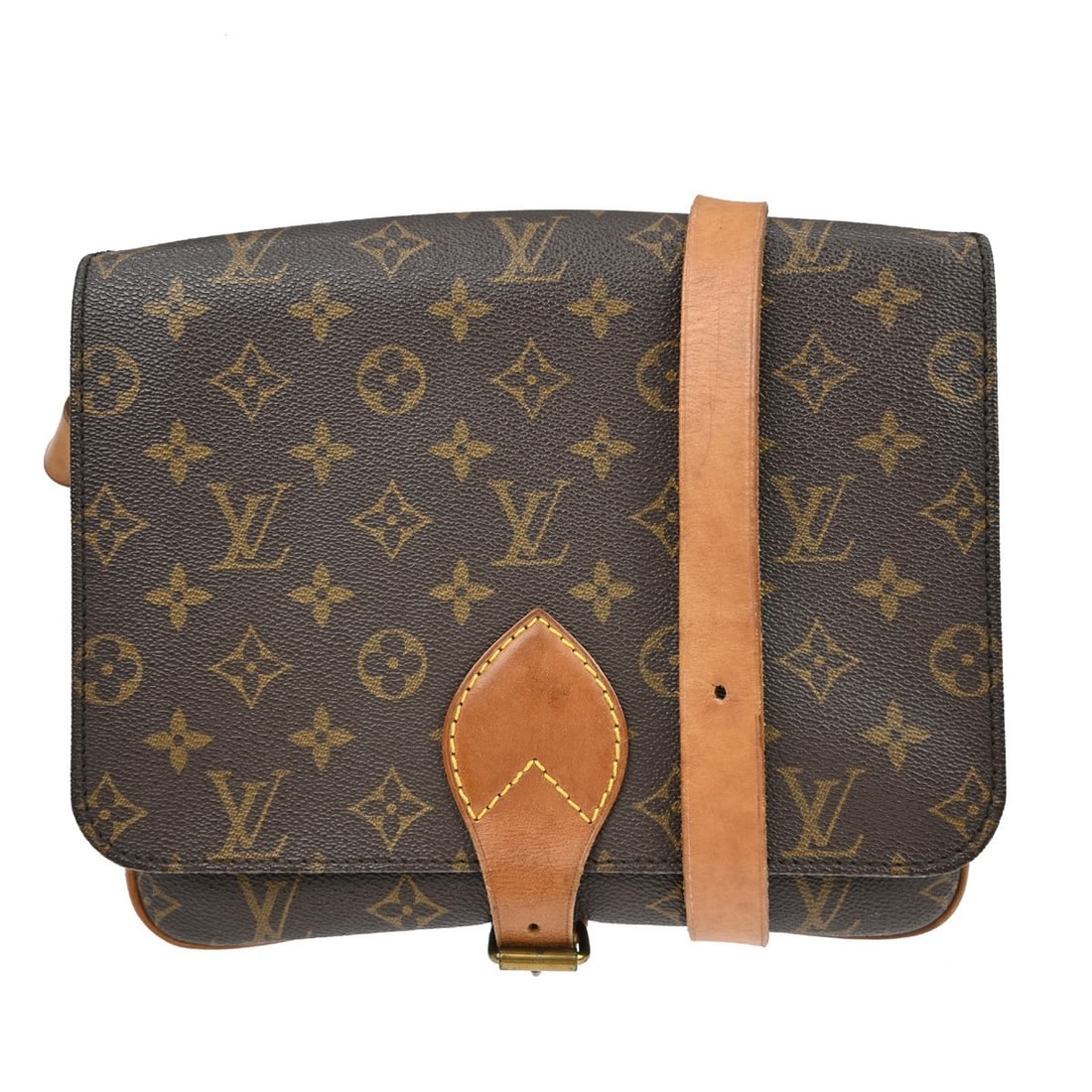 Louis Vuitton Cartouchiere GM Monogram Canvas Shoulder Bag M51252 Brown: Louis Vuitton Cartouchiere GM Monogram Canvas Shoulder Bag M51252 Brown This Louis Vuitton Cartouchiere GM shoulder bag features the iconic monogram canvas and leather exterior, complemented by a brow