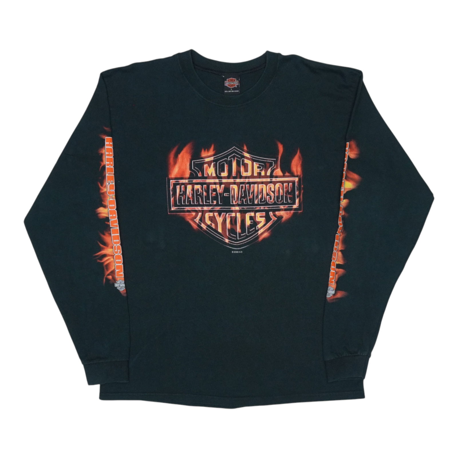 Vintage 2003 Flame Graphic Harley Davidson Black Cotton Long Sleeve Shirt Large (1 of 8)
