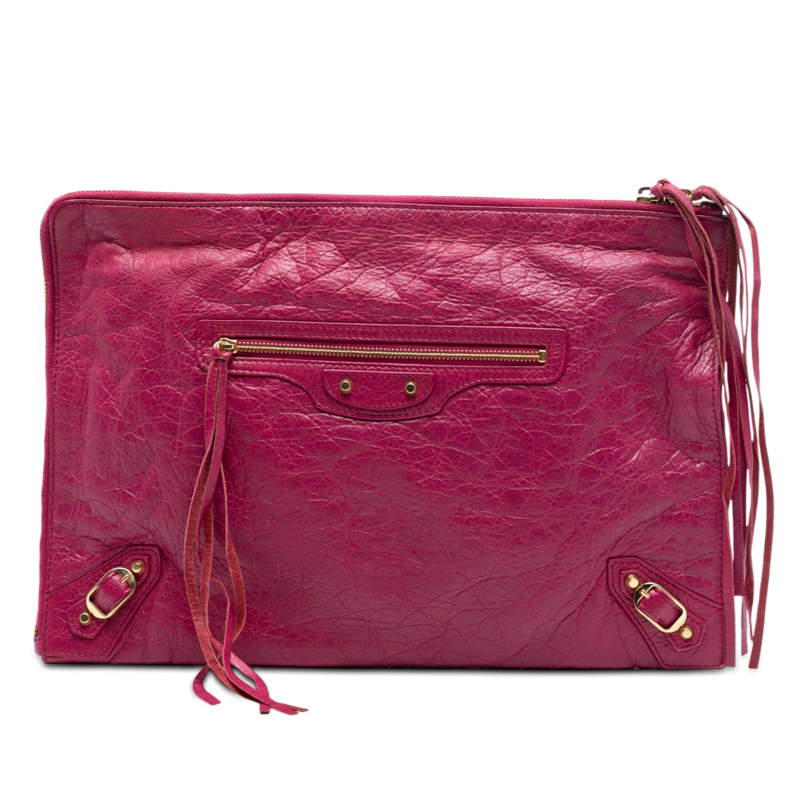 Balenciaga Pink Lambskin Motocross Giant 12 Zip Top Clutch Bag: Balenciaga Pink Lambskin Motocross Giant 12 Zip Top Clutch Bag This Balenciaga Lambskin Motocross Giant 12 Zip Around Flat Clutch features a pink lambskin leather body, a top zip closure, an exterior 