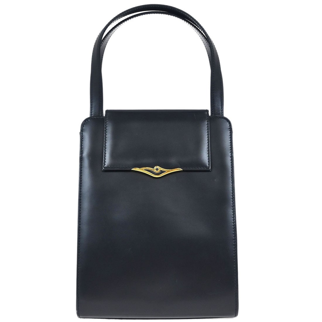Cartier Navy Leather Sapphire Top Handle Handbag G45: Cartier Navy Leather Sapphire Top Handle Handbag G45 Introducing a stunning vintage handbag from Cartier, featuring a sophisticated navy leather exterior. This small top handle bag is designed with do