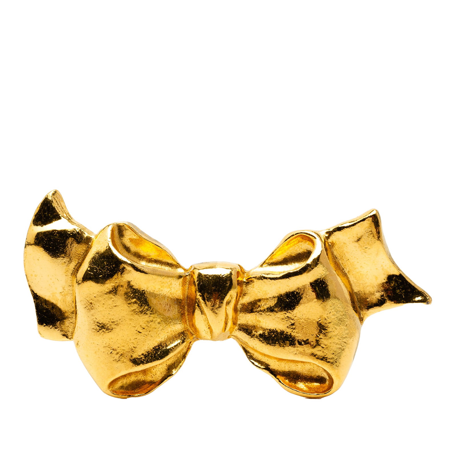 Chanel Bow Shaped Costume Brooch Gold Plated Metal France: Chanel Bow Shaped Costume Brooch Gold Plated Metal France This Chanel brooch features a stylish bow design crafted from gold plated metal, complete with a secure back pin closure. Made in France, this