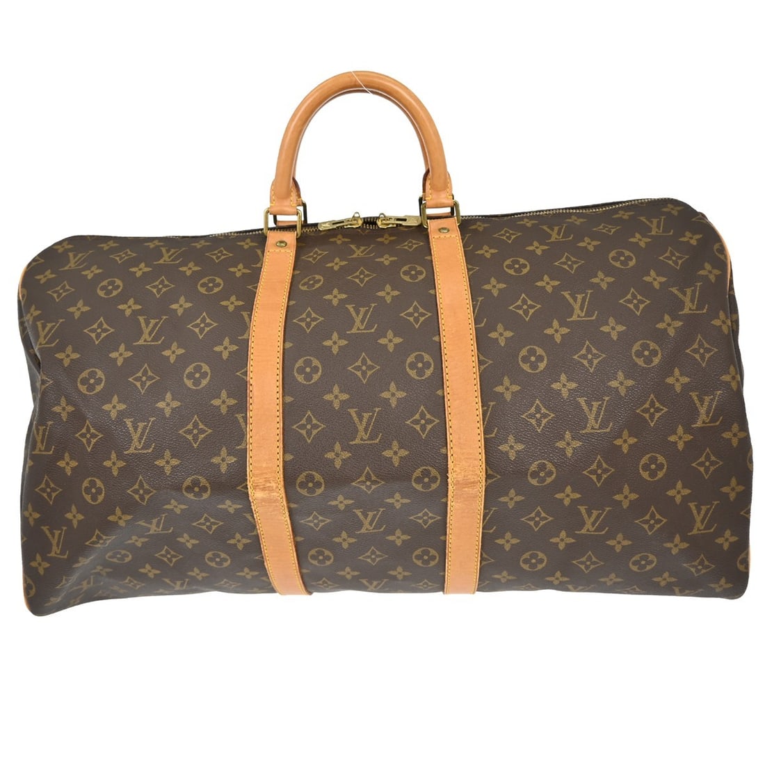 Louis Vuitton Monogram Canvas Keepall Travel Bag Brown 55cm: Louis Vuitton Monogram Canvas Keepall Travel Bag Brown 55cm This Louis Vuitton Keepall Bag features the brand's iconic monogram canvas in brown. Designed for unisex use, it offers ample space for trav