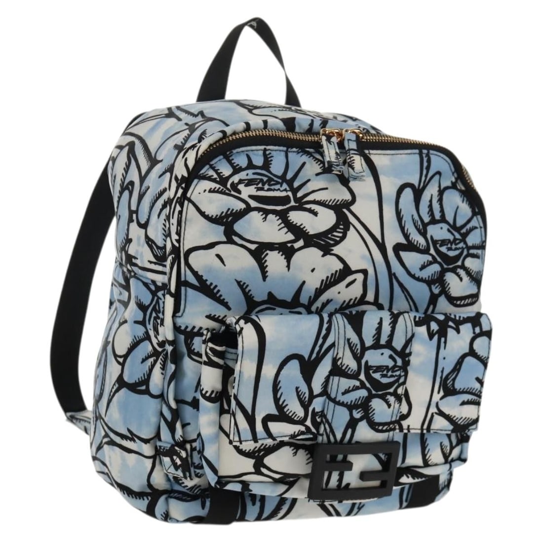 FENDI Blue Gold Nylon Backpack with Dust Bag Auth 8BZ048-ADBC-2090501: FENDI Blue Gold Nylon Backpack with Dust Bag Auth 8BZ048-ADBC-2090501 This authentic FENDI backpack combines style and functionality, crafted from high-quality nylon in a striking blue and gold color 