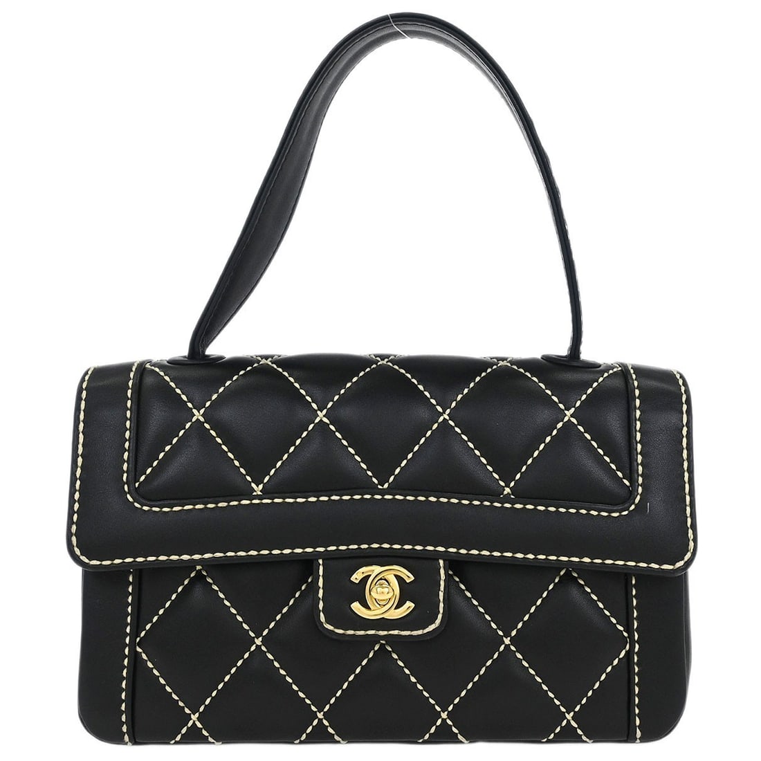 Chanel Black Calfskin Wild Stitch Medium Handbag: Chanel Black Calfskin Wild Stitch Medium Handbag This Chanel Black Calfskin Wild Stitch Handbag combines elegance and functionality, featuring a sleek black leather exterior. The medium-sized handbag 