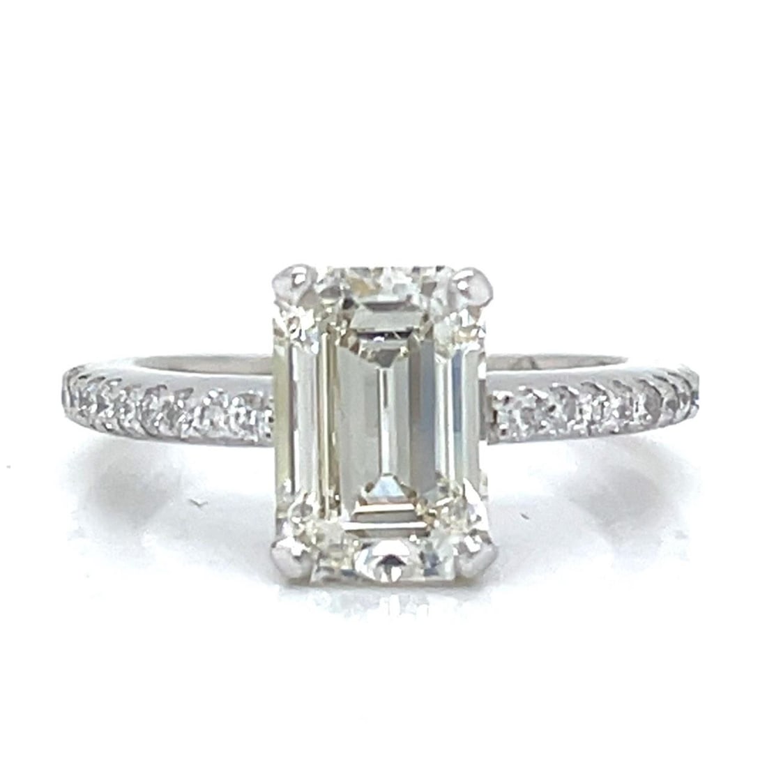 EGL Certified 2.16 Ct Emerald Cut Diamond Ring in 14K White Gold: EGL Certified 2.16 Ct Emerald Cut Diamond Ring in 14K White Gold This elegant engagement ring is crafted in 14K white gold and features a 2.16 carat emerald-cut diamond that is EGL certified. The cent