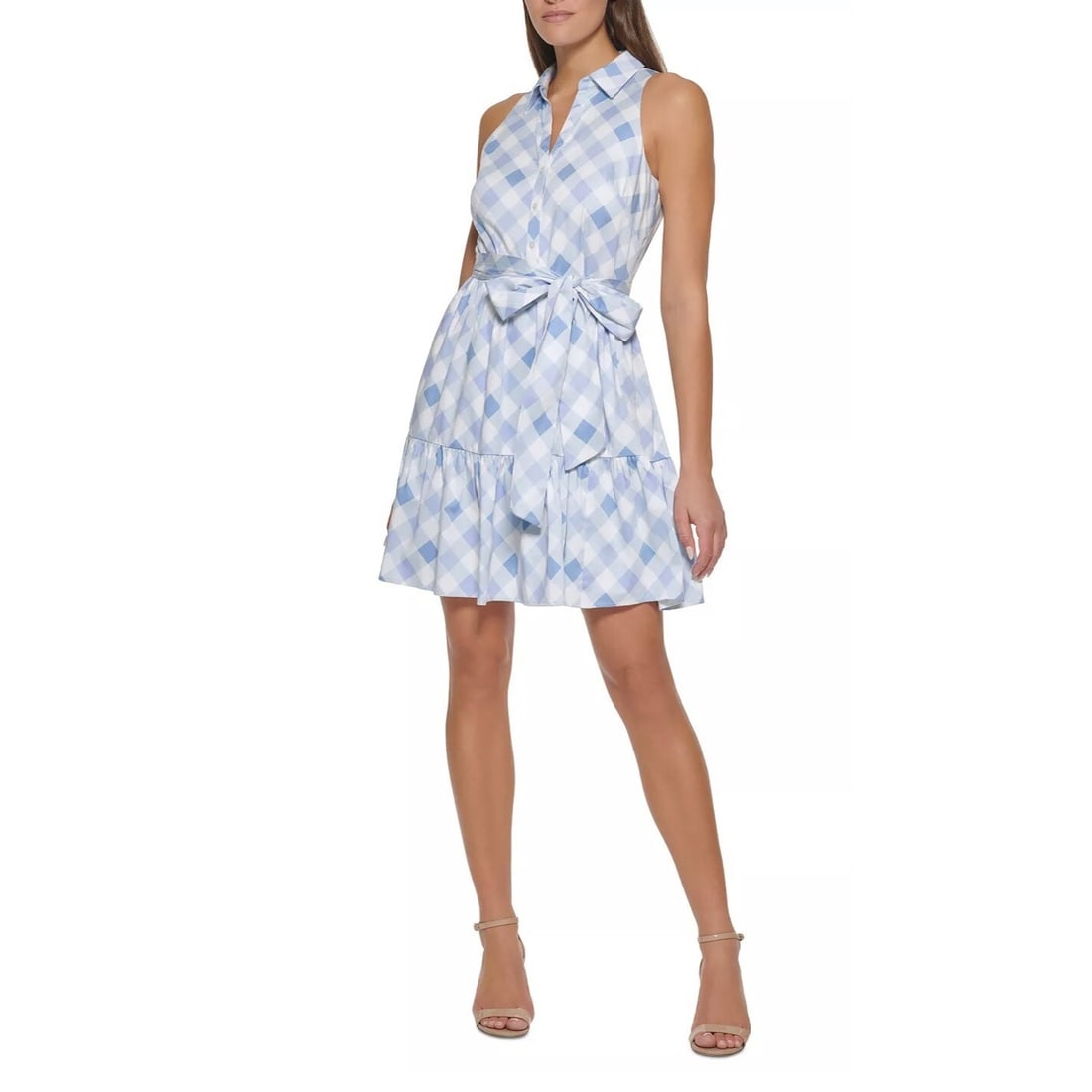 Tommy Hilfiger Women's Gingham Belted Shirt Dress Blue White 12: Tommy Hilfiger Women's Gingham Belted Shirt Dress Blue White 12 Elevate your wardrobe with this stylish TOMMY HILFIGER Women's Gingham-Print Belted Shirt Dress. This dress features a charming gingham 
