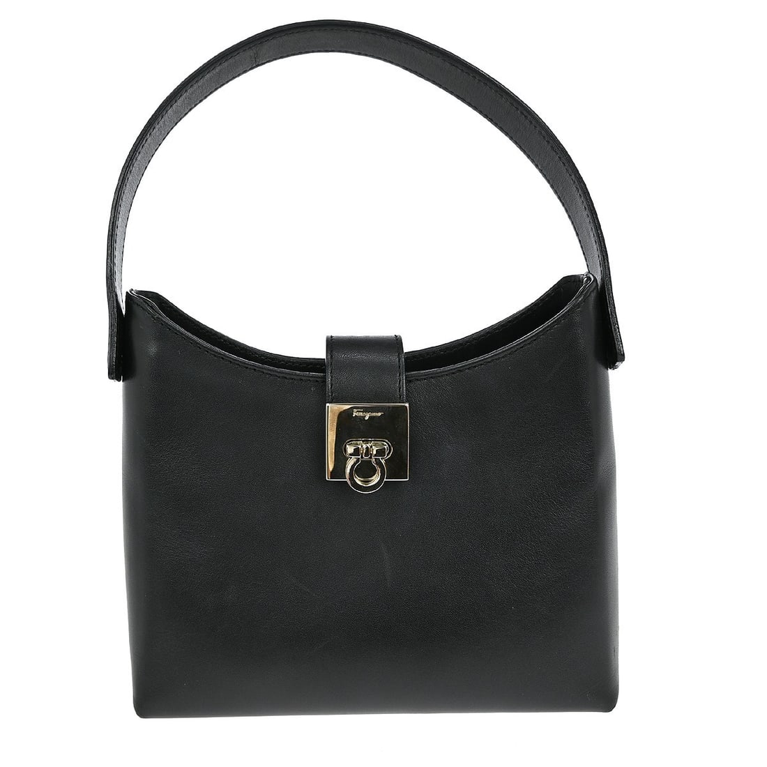 Black Leather Gancini Top Handle Handbag by Salvatore Ferragamo (1 of 8)