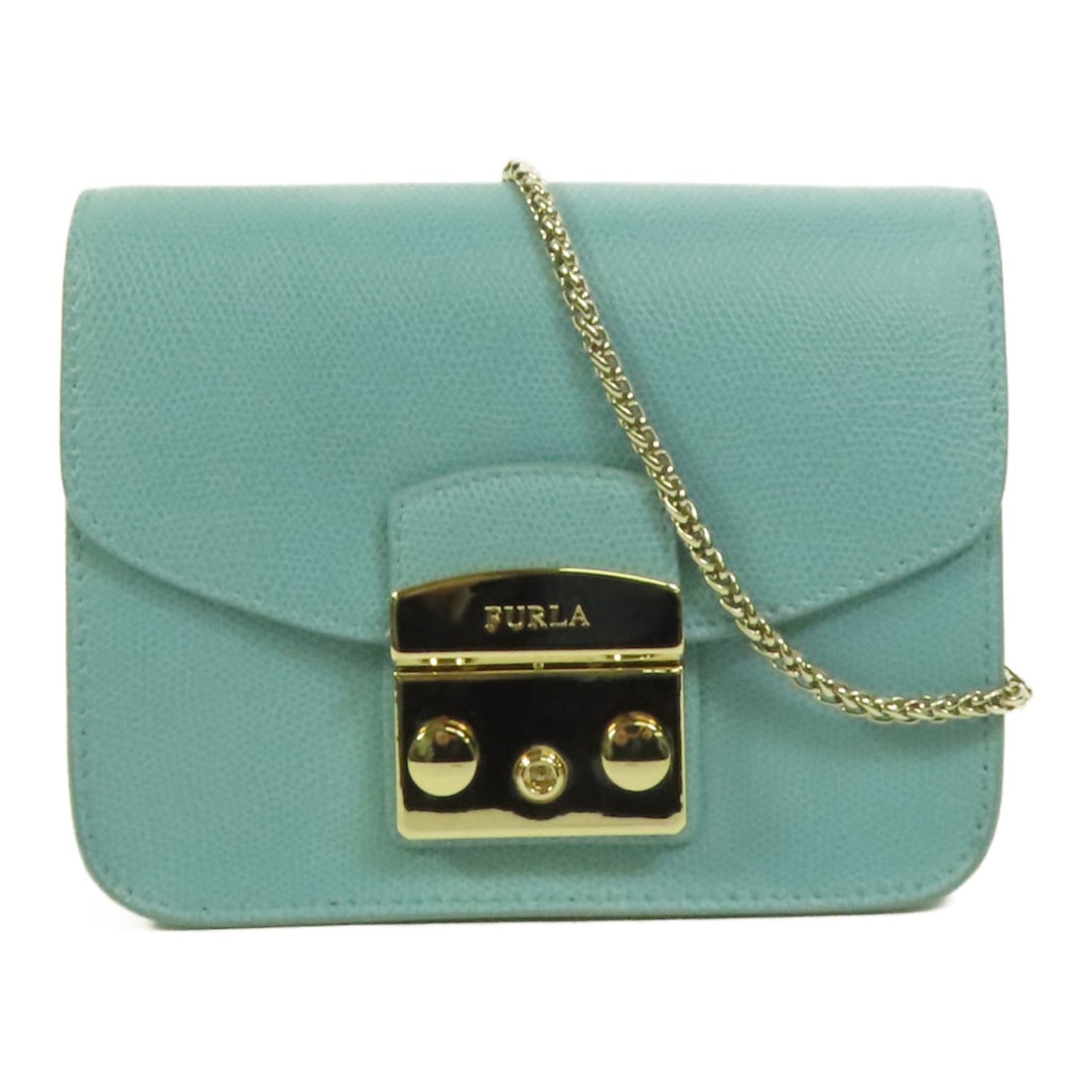 Blue Calfskin Leather Shoulder Bag with Gold Tone Hardware by Furla: Blue Calfskin Leather Shoulder Bag with Gold Tone Hardware by Furla This Furla shoulder bag is crafted from blue calfskin leather and features a regular size. Designed for durability and everyday use,