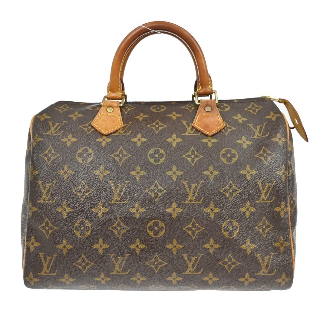 Louis Vuitton Speedy 30 Monogram Canvas Satchel Top Handle Bag M41526: Louis Vuitton Speedy 30 Monogram Canvas Satchel Top Handle Bag M41526 This is a Louis Vuitton Speedy 30 handbag crafted from monogram canvas with beige leather double handles. The bag features a zip c