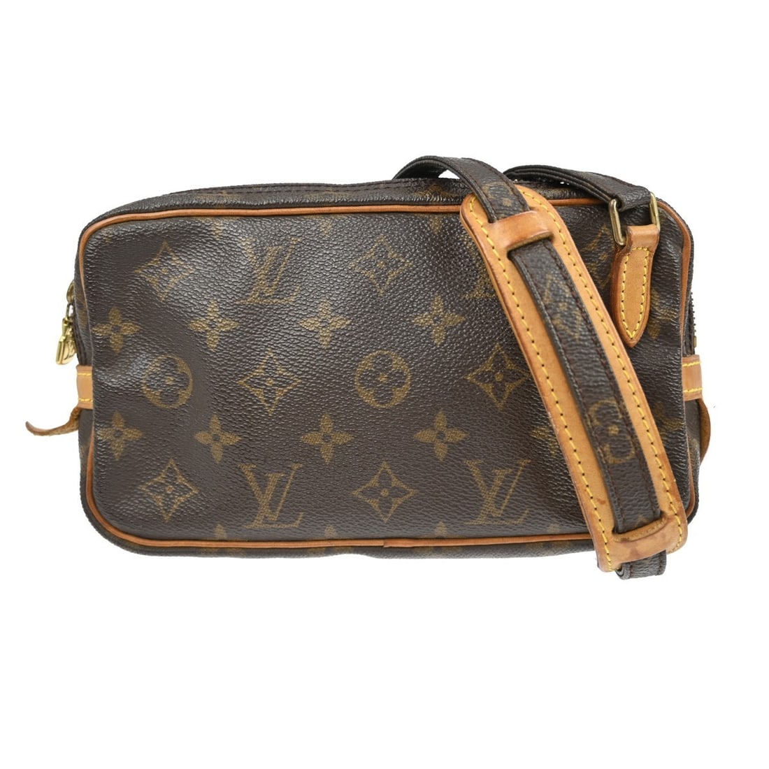 Louis Vuitton Monogram Marly Bandouliere Mini Brown Leather Crossbody Bag: Louis Vuitton Monogram Marly Bandouliere Mini Brown Leather Crossbody Bag This Louis Vuitton Marly Bandouliere shoulder bag features the iconic Monogram pattern and a zip closure. Designed in a mini s