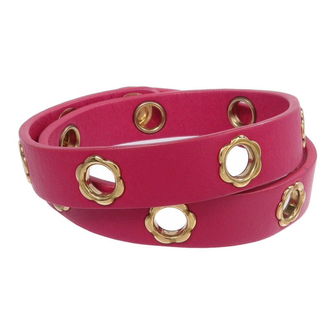 Salvatore Ferragamo Pink Calfskin Leather GHW Bracelet: Salvatore Ferragamo Pink Calfskin Leather GHW Bracelet This Salvatore Ferragamo bracelet is crafted from pink calfskin leather and features gold-tone metal accents. Designed for women, it offers a sty