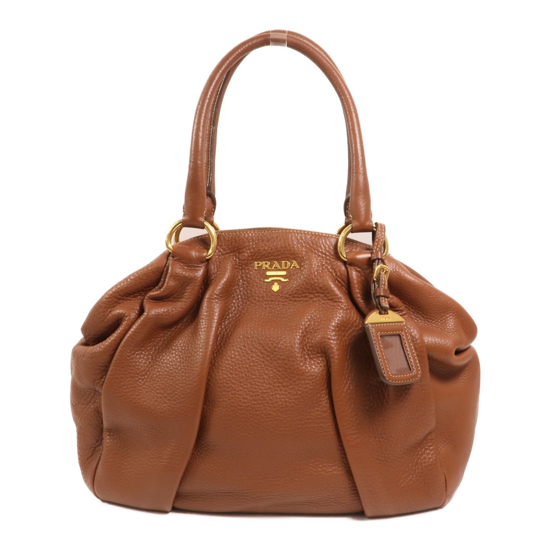 Prada Bauletto Brown Calfskin Shoulder Bag with Gold Hardware 1BC026: Prada Bauletto Brown Calfskin Shoulder Bag with Gold Hardware 1BC026 This PRADA shoulder bag is crafted from brown calfskin leather and designed in the Bauletto style. Featuring gold-tone hardware, it