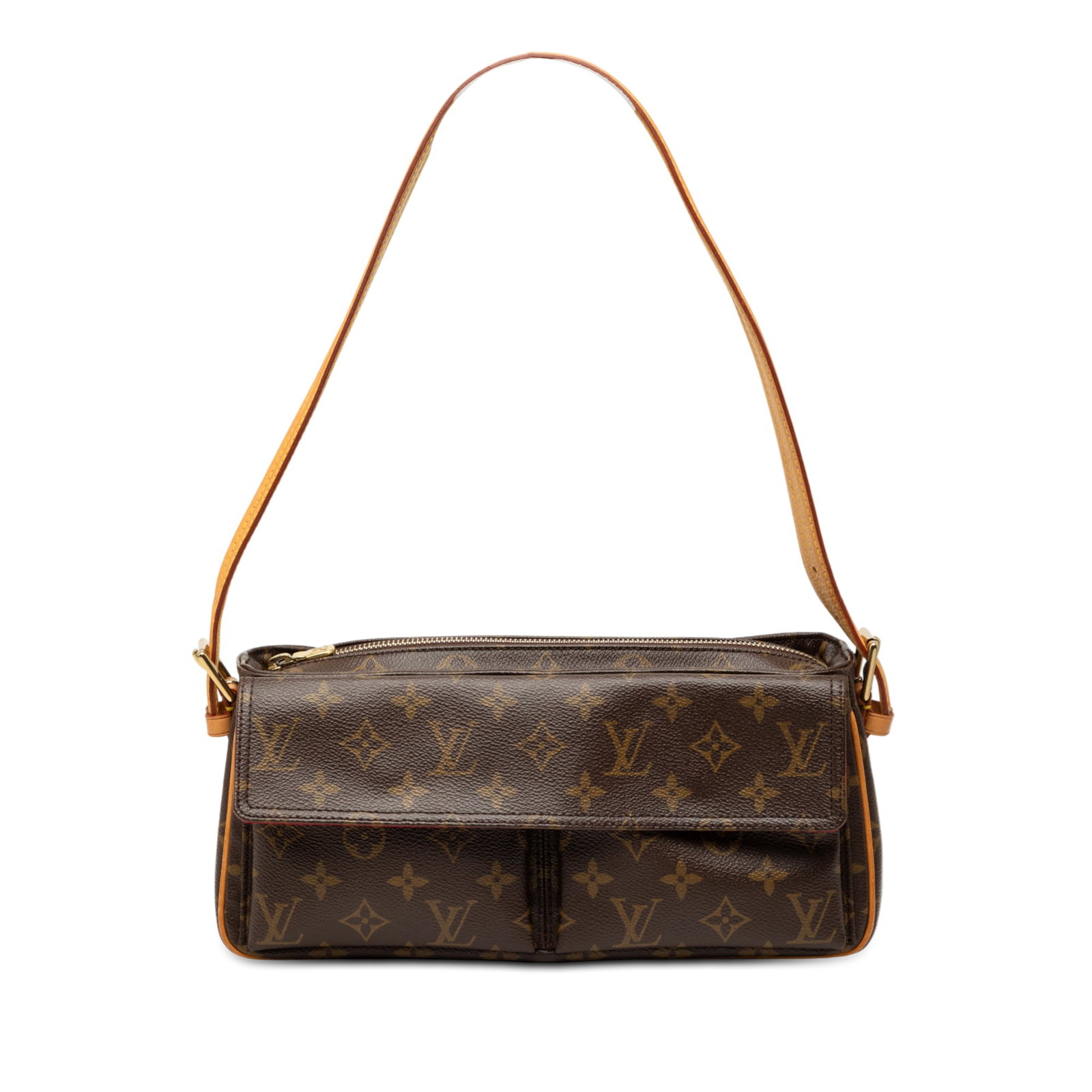 Louis Vuitton Viva Cite MM Shoulder Bag with Monogram Canvas and Leather Trim: Louis Vuitton Viva Cite MM Shoulder Bag with Monogram Canvas and Leather Trim The Louis Vuitton Monogram Viva Cite MM features a classic monogram canvas with vachetta leather trim and an adjustable va