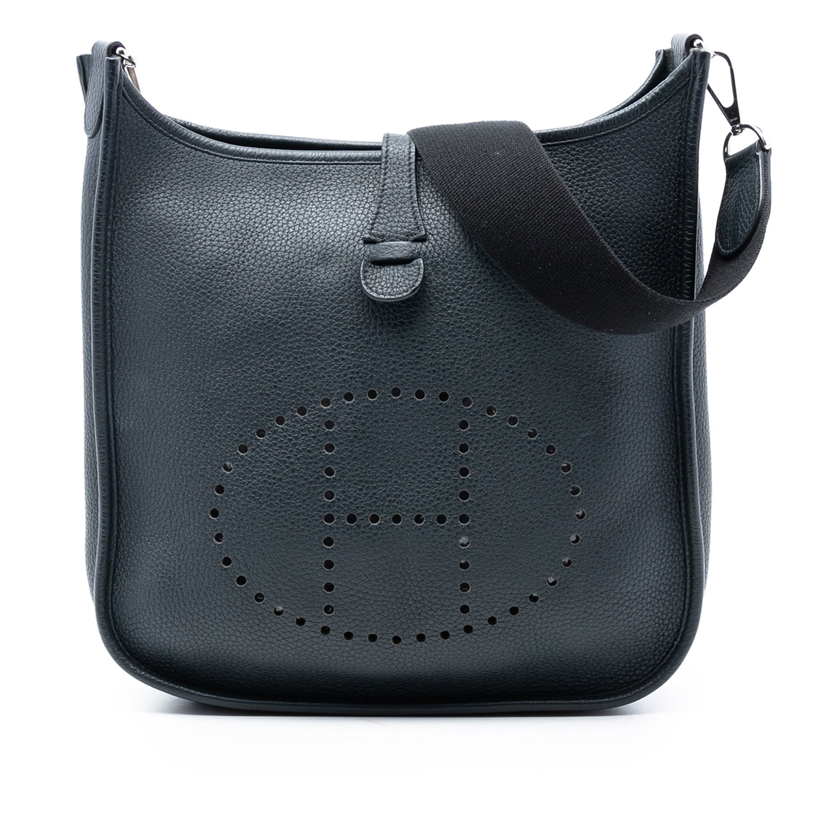 Hermes Evelyne III 29 Clemence Leather Shoulder Bag in Caban Blue: Hermes Evelyne III 29 Clemence Leather Shoulder Bag in Caban Blue The Hermes Clemence Evelyne III 29 is crafted from Clemence leather in Caban blue. It features an adjustable and detachable flat canva