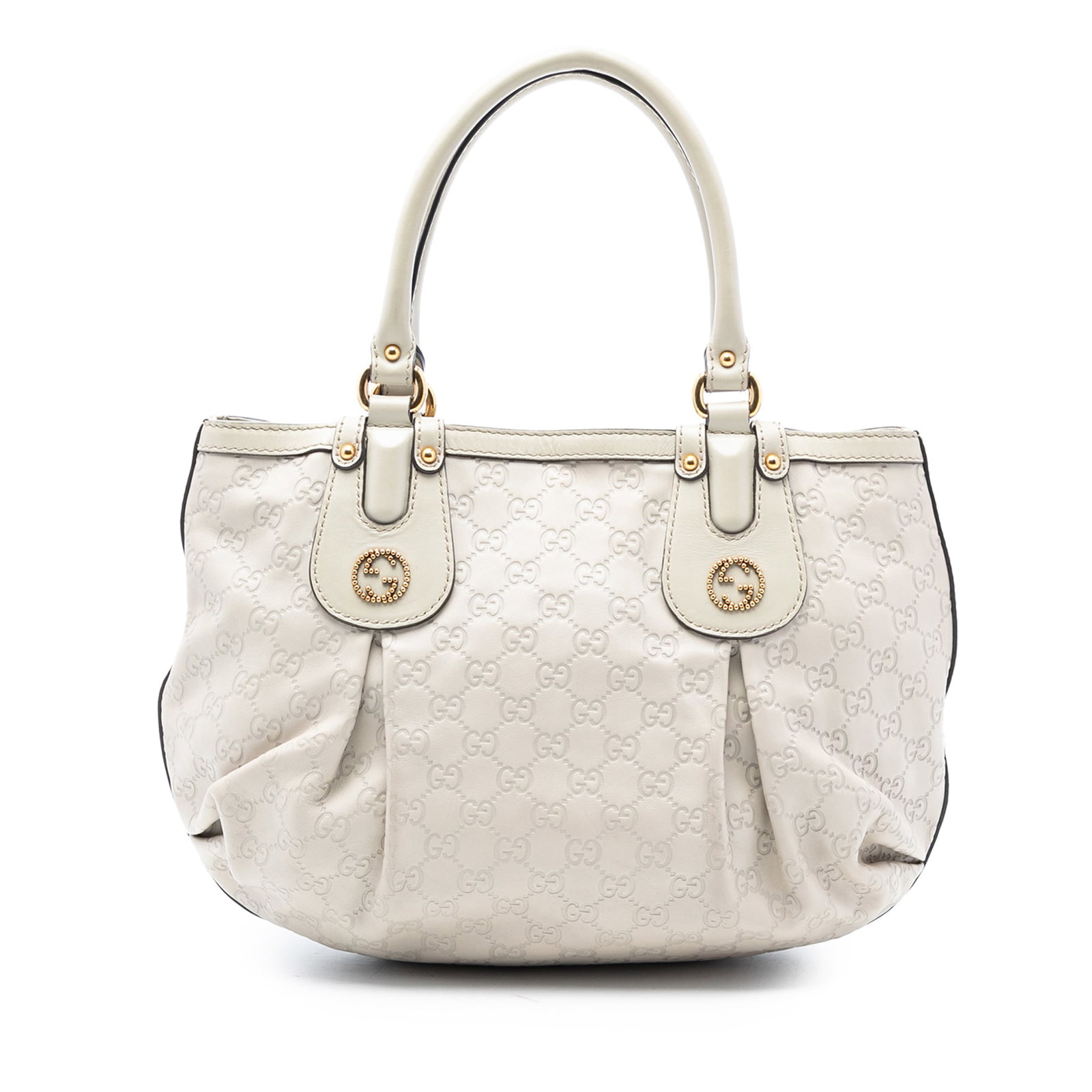 Gucci Guccissima Scarlett Embossed Leather White Tote Bag Italy: Gucci Guccissima Scarlett Embossed Leather White Tote Bag Italy The Guccissima Scarlett Tote features an embossed leather exterior with rolled leather handles and an open top secured by a magnetic sna