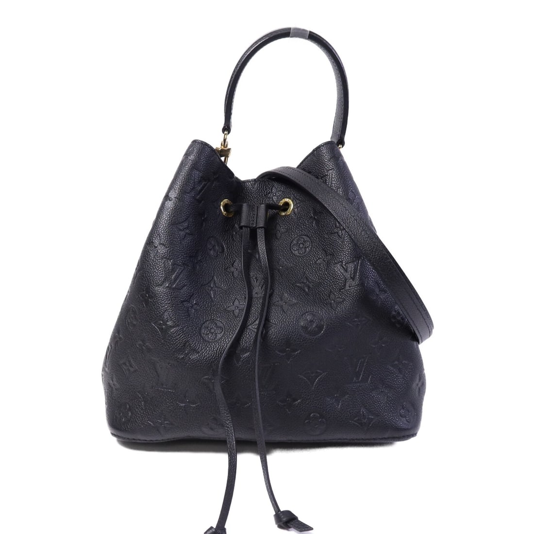 Louis Vuitton Neo Noe MM Black Calfskin Two Way Shoulder Bag M45256 GHW: Louis Vuitton Neo Noe MM Black Calfskin Two Way Shoulder Bag M45256 GHW This Louis Vuitton Neo Noe MM 2-way shoulder bag features a classic Monogram Empreinte design in black calfskin. Designed for wo