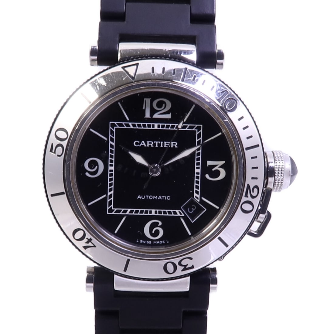 Cartier Pasha Seatimer Automatic Stainless Steel Black Mens Watch: Cartier Pasha Seatimer Automatic Stainless Steel Black Mens Watch This Cartier Pasha Seatimer W31077U2 is a sophisticated men's wristwatch crafted from stainless steel. Featuring an automatic winding 