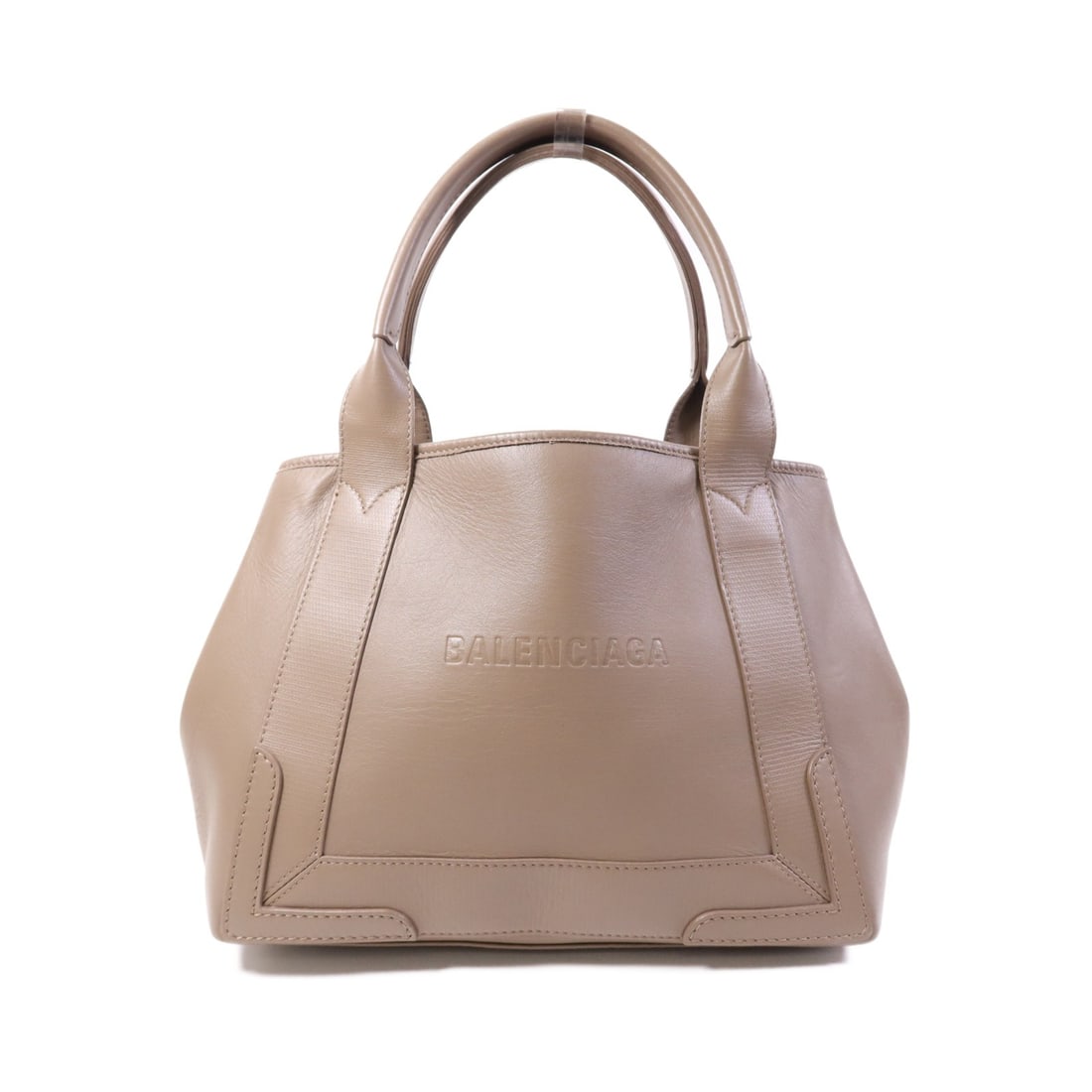 Balenciaga Navy Cabas Brown Calfskin Leather Handbag with Silver Hardware: Balenciaga Navy Cabas Brown Calfskin Leather Handbag with Silver Hardware This Balenciaga Navy Cabas hand bag features supple brown calfskin leather and silver-tone hardware. Designed in a regular siz