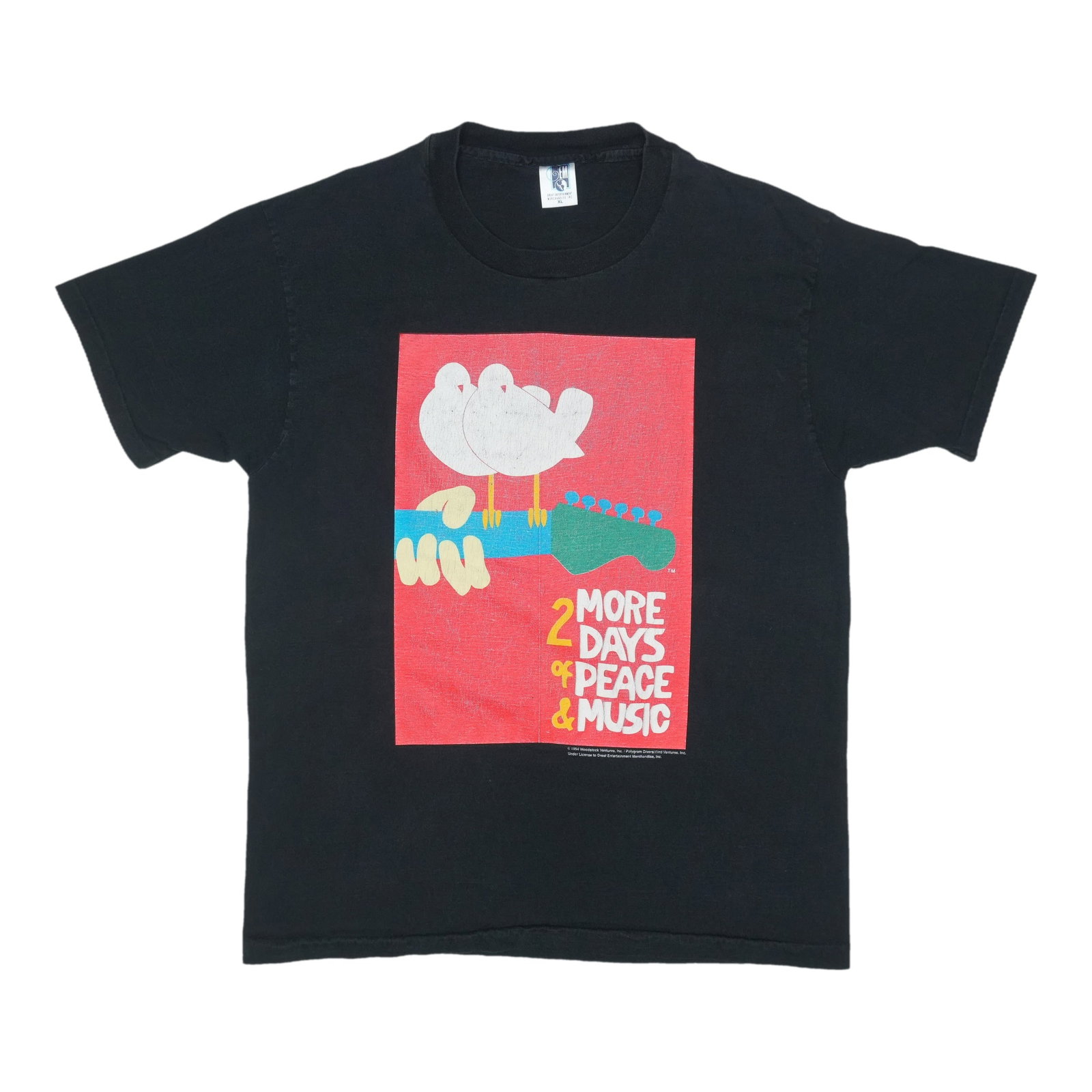 Vintage 1994 Woodstock Music Festival Black Cotton Shirt XL: Vintage 1994 Woodstock Music Festival Black Cotton Shirt XL This is an original vintage 1994 Woodstock "2 More Days Of Peace And Music" shirt featuring both front and back graphics. Made from 100% cot