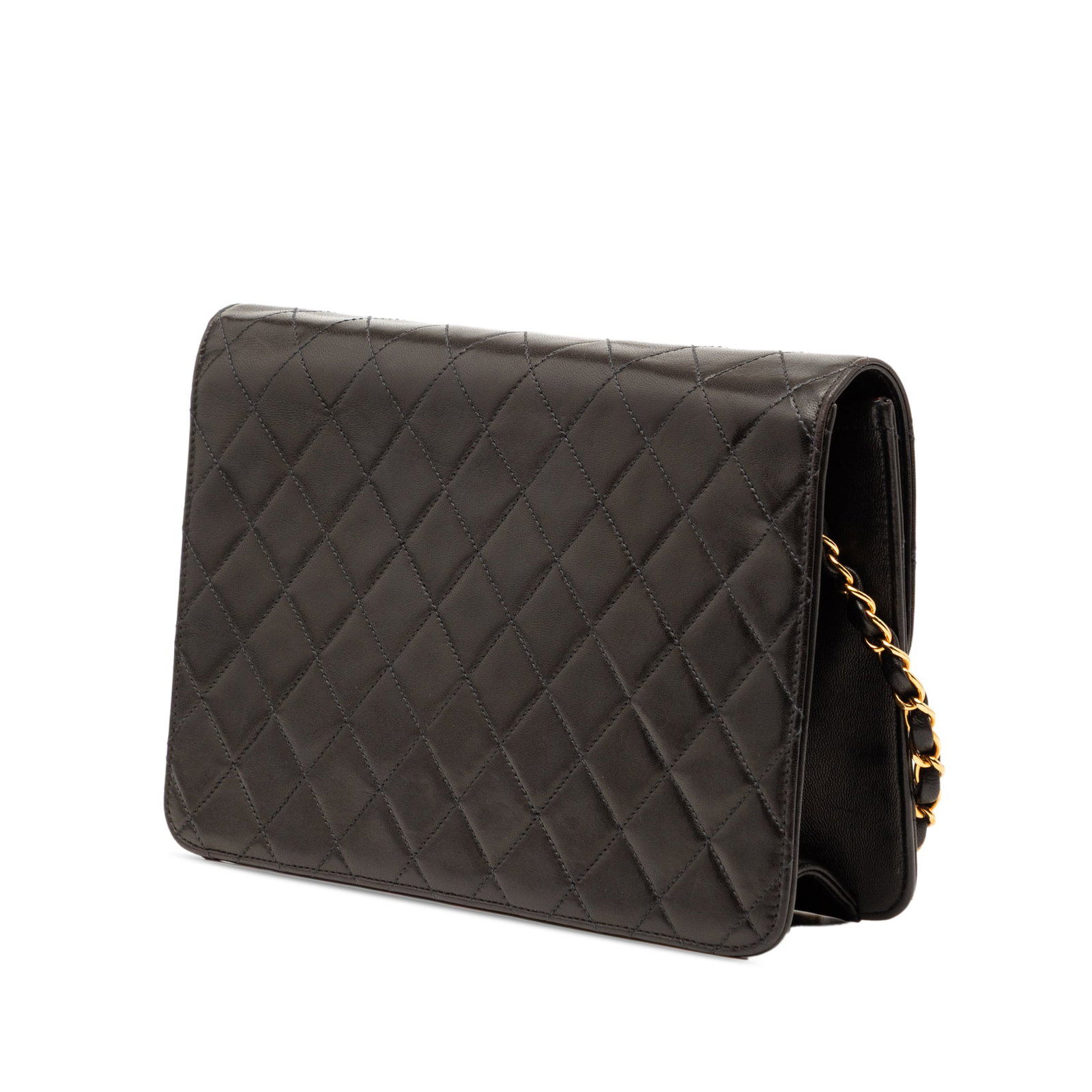 Chanel Black Quilted Lambskin Leather Shoulder Bag with Chain Strap - 2