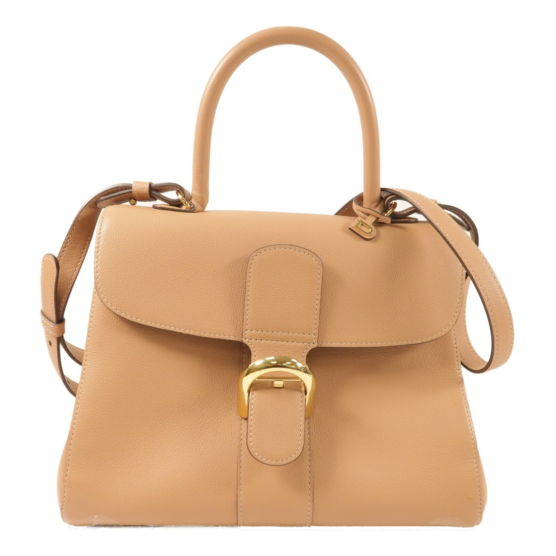 Delvaux Brillant MM Beige Calfskin 2-Way Shoulder Bag Gold Hardware: Delvaux Brillant MM Beige Calfskin 2-Way Shoulder Bag Gold Hardware This Delvaux Brillant MM 2-way shoulder bag is crafted from beige calfskin leather. Designed for women, it can be carried by hand or