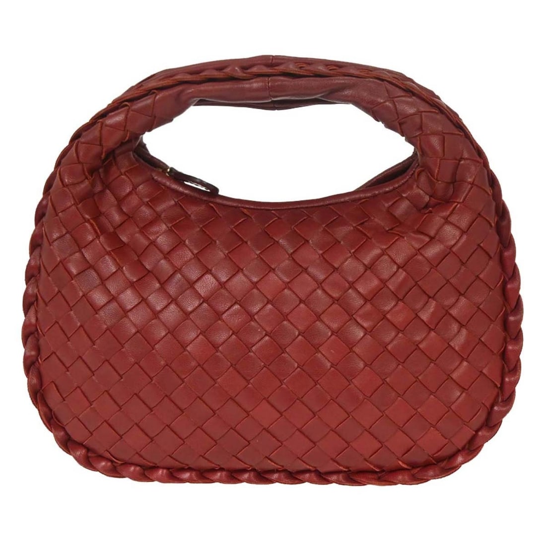 Bordeaux Intrecciato Lambskin Small Hobo Bag by Bottega Veneta: Bordeaux Intrecciato Lambskin Small Hobo Bag by Bottega Veneta This Bottega Veneta Intrecciato hobo handbag features a Bordeaux leather exterior with the brand's signature woven pattern. Designed in a