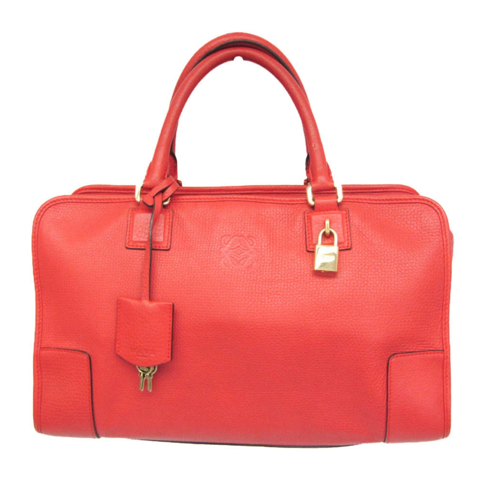 Red Leather Amazona Handbag by Loewe for Women: Red Leather Amazona Handbag by Loewe for Women This Loewe Amazona leather bag in red is designed for women and crafted in Spain. It features a spacious interior and a classic silhouette. The bag is in