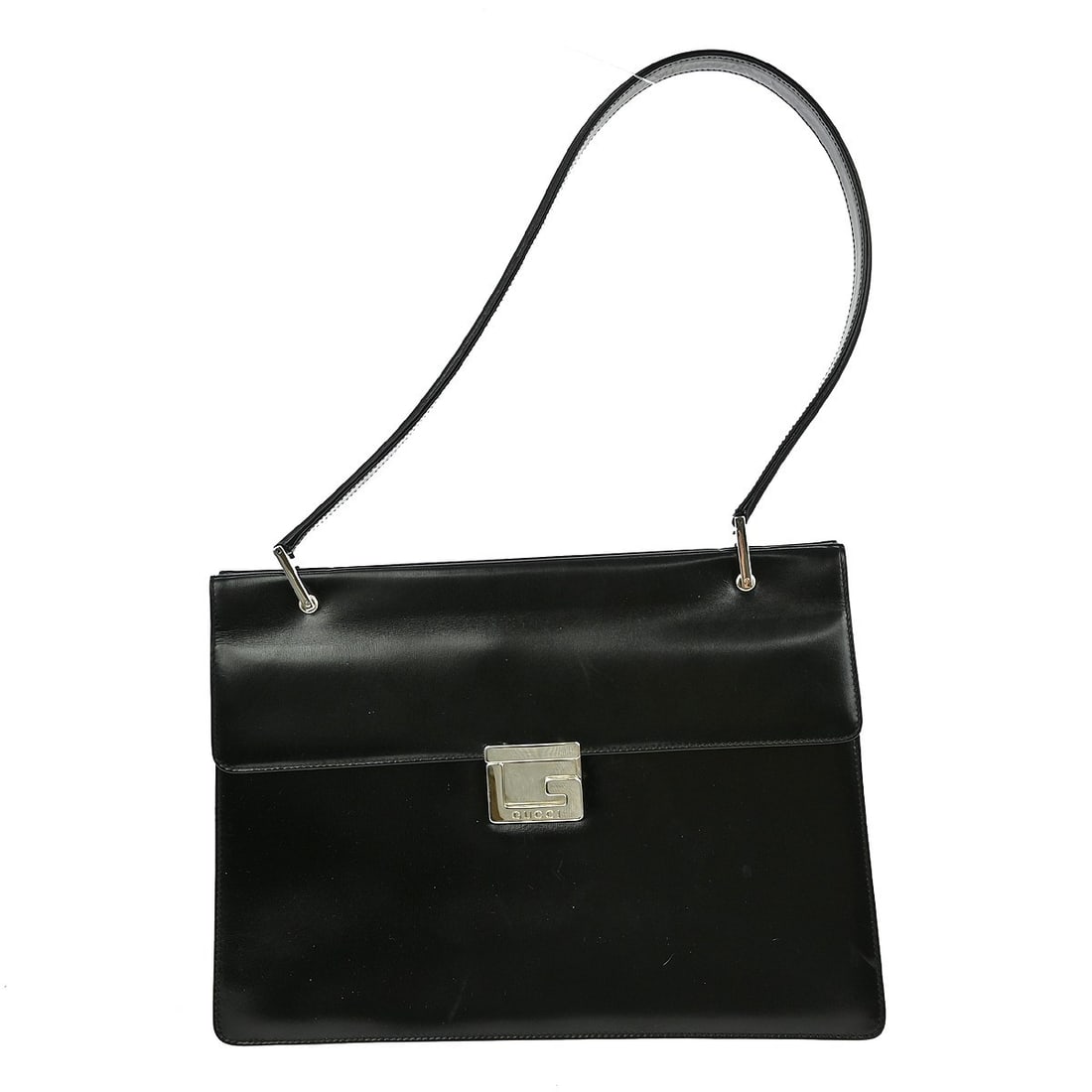 Gucci 001.1384.1732 Black Leather Medium Top Handle Bag: Gucci 001.1384.1732 Black Leather Medium Top Handle Bag This Gucci black leather handbag features a medium-sized silhouette with a structured top handle design. The bag is crafted from high-quality le