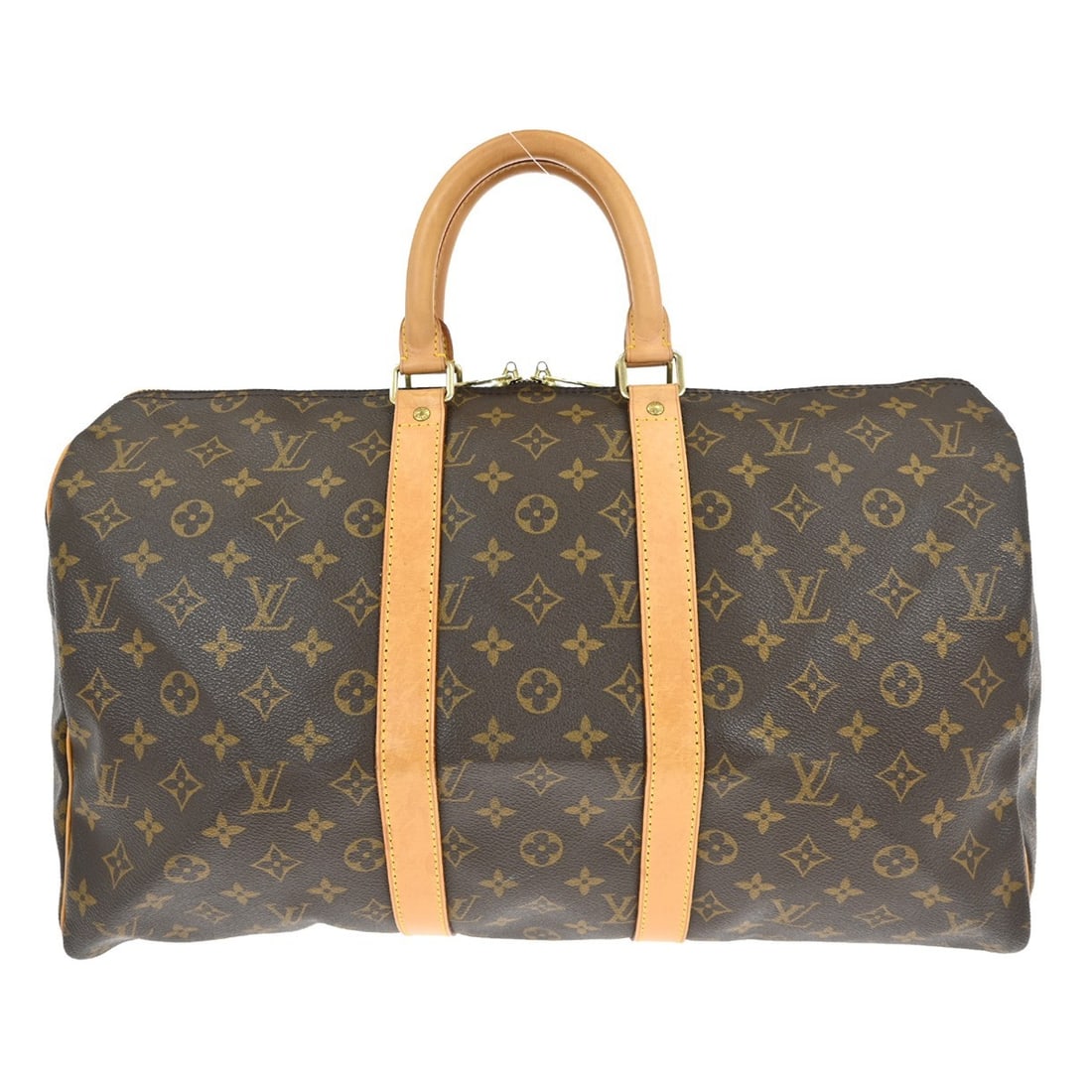 Louis Vuitton Keepall 45 Monogram Canvas Extra Large Travel Duffle Bag: Louis Vuitton Keepall 45 Monogram Canvas Extra Large Travel Duffle Bag This Louis Vuitton Keepall 45 duffle bag features the iconic monogram canvas leather exterior with beige double leather handles. 