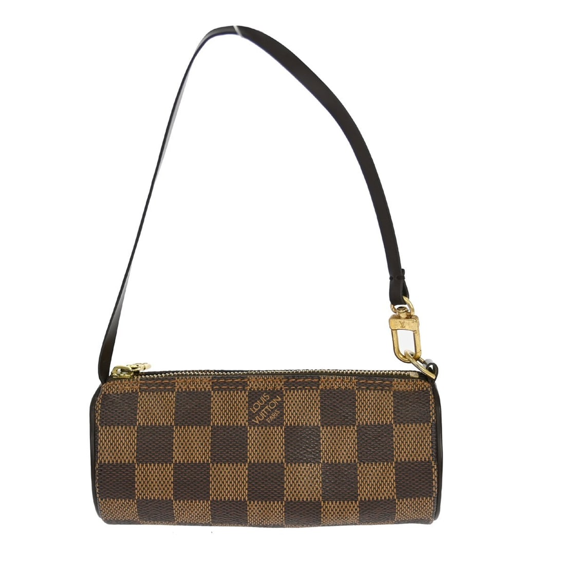 Louis Vuitton Papillon Damier Ebene Micro Handbag with Attached Pouch: Louis Vuitton Papillon Damier Ebene Micro Handbag with Attached Pouch This Louis Vuitton Papillon micro handbag features the iconic Damier Ebene canvas with brown leather top handles and zip closure. 