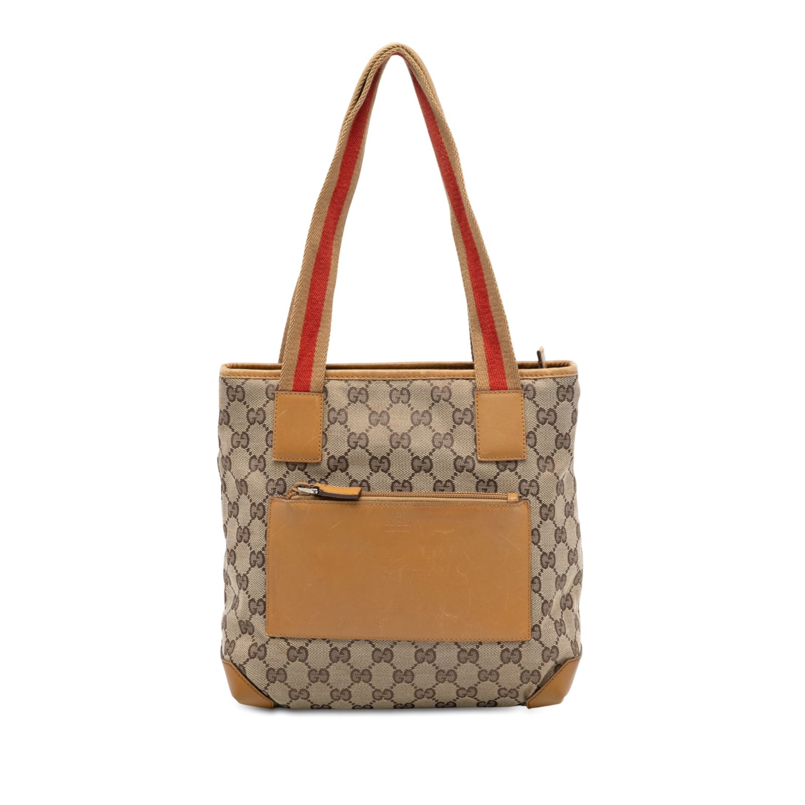 GG Canvas Web Shoulder Bag by Gucci with Leather Trim: GG Canvas Web Shoulder Bag by Gucci with Leather Trim This Gucci GG Canvas Web Shoulder Bag features a beige canvas body with leather trim, flat shoulder straps, a top zip closure, a front exterior zi