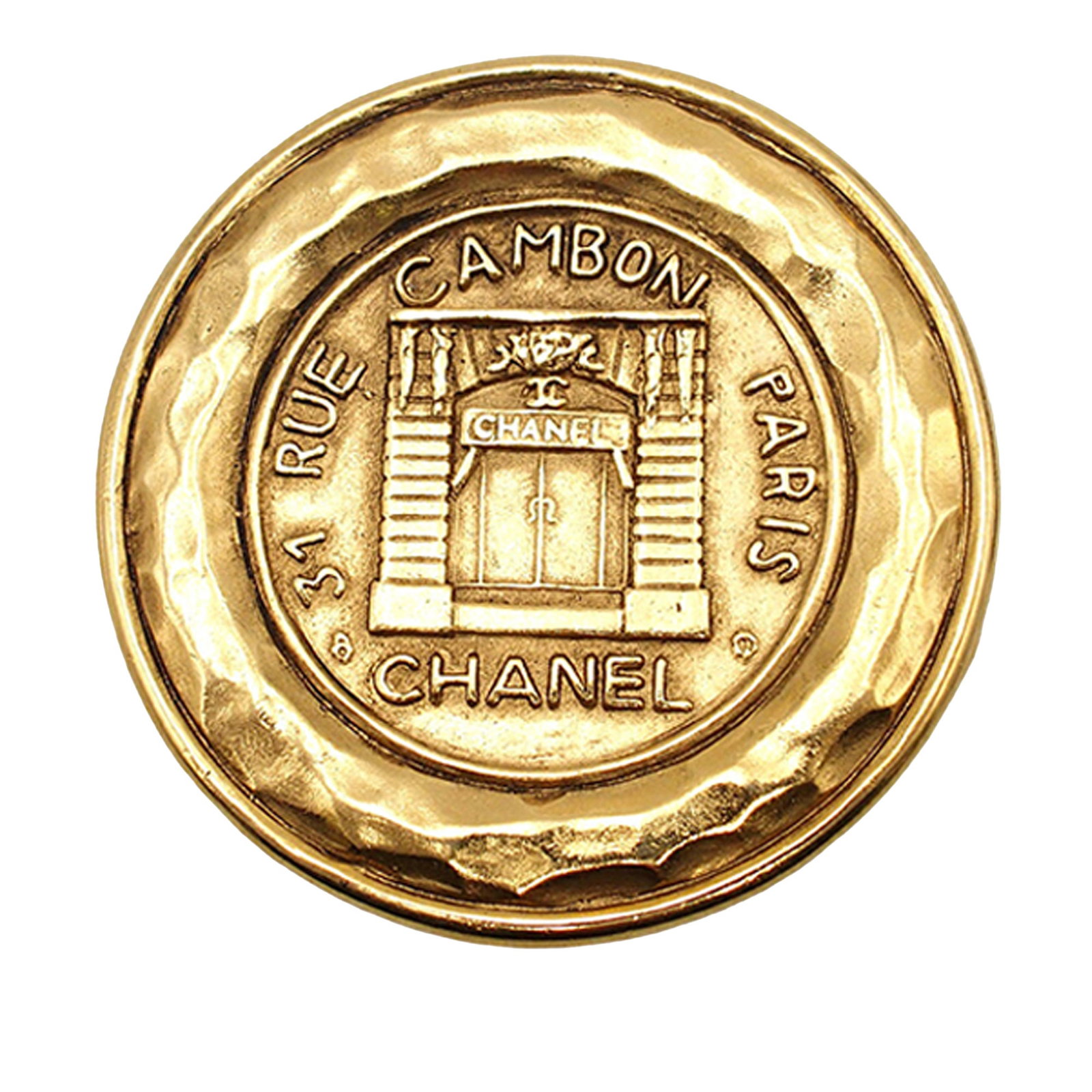 Chanel 31 Rue Cambon Gold Tone Medallion Pin Brooch (1 of 4)