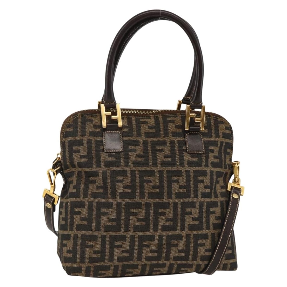 Fendi Zucca Canvas Black Brown Convertible Bag with Dust Bag and Strap: Fendi Zucca Canvas Black Brown Convertible Bag with Dust Bag and Strap This FENDI Zucca Canvas 2-way handbag features a classic black and brown color combination and is crafted from durable Zucca canv