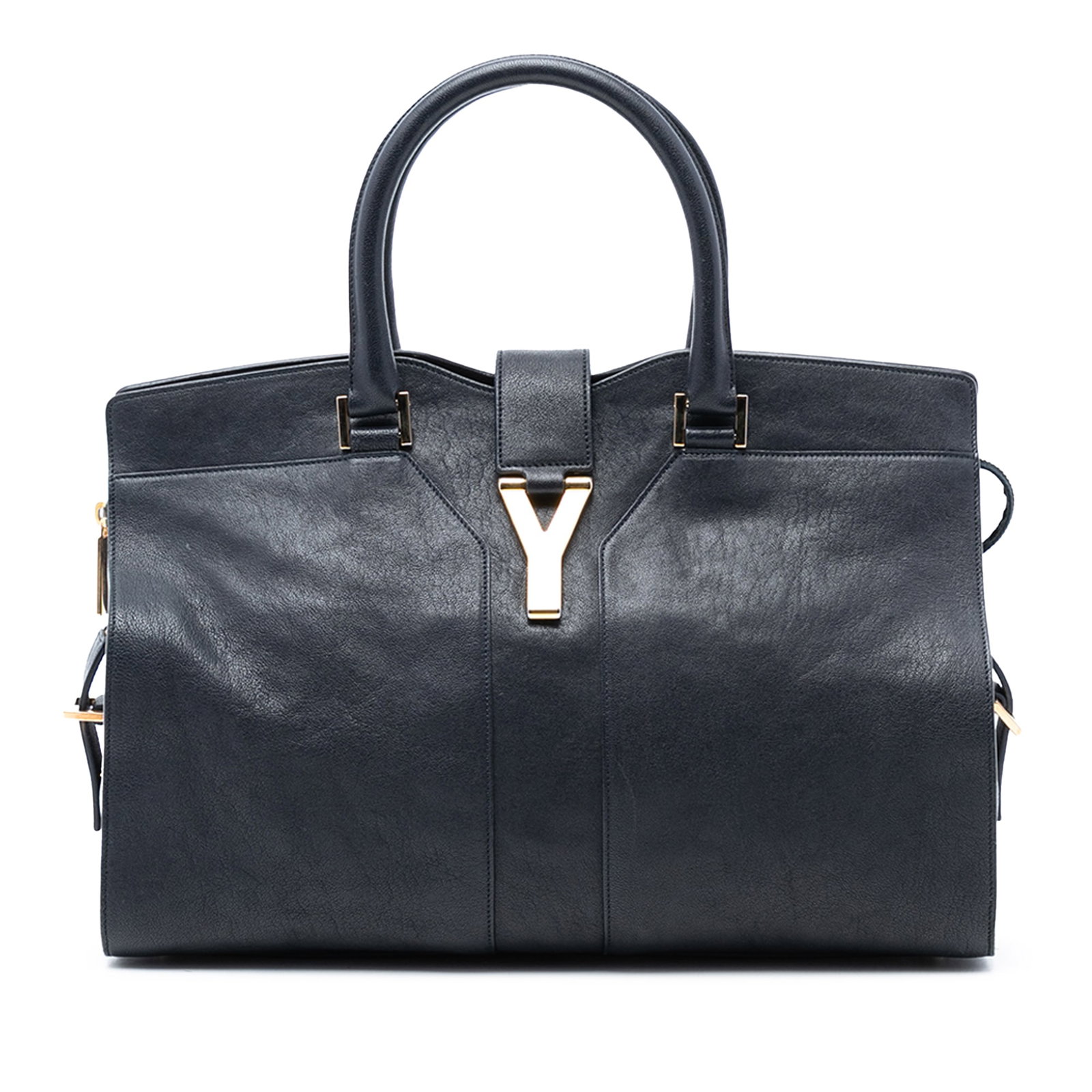 Saint Laurent Cabas Chyc Medium Blue Leather Satchel Bag Italy: Saint Laurent Cabas Chyc Medium Blue Leather Satchel Bag Italy This Saint Laurent Medium Leather Cabas Chyc Satchel features a blue leather body with rolled leather handles, a top strap with metal clo