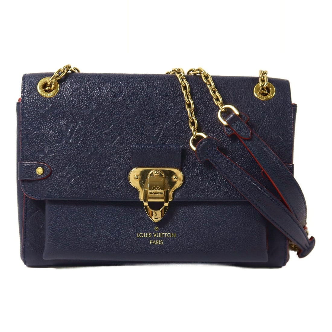 Louis Vuitton Vavin PM Monogram Empreinte Navy Chain Shoulder Bag: Louis Vuitton Vavin PM Monogram Empreinte Navy Chain Shoulder Bag This Louis Vuitton Vavin PM chain shoulder bag features a sophisticated design crafted from navy Monogram Empreinte calfskin leather w