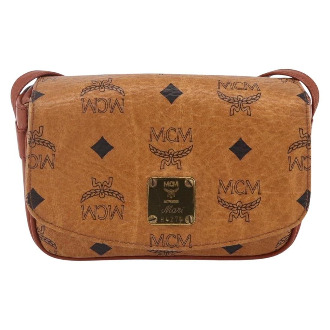 MCM Visetos Canvas and Leather Shoulder Bag Brown 15cm by 10cm by 5cm: MCM Visetos Canvas and Leather Shoulder Bag Brown 15cm by 10cm by 5cm This pre-owned MCM Visetos shoulder bag for women features a brown canvas body with leather accents. It measures 15cm x 10cm x 5cm
