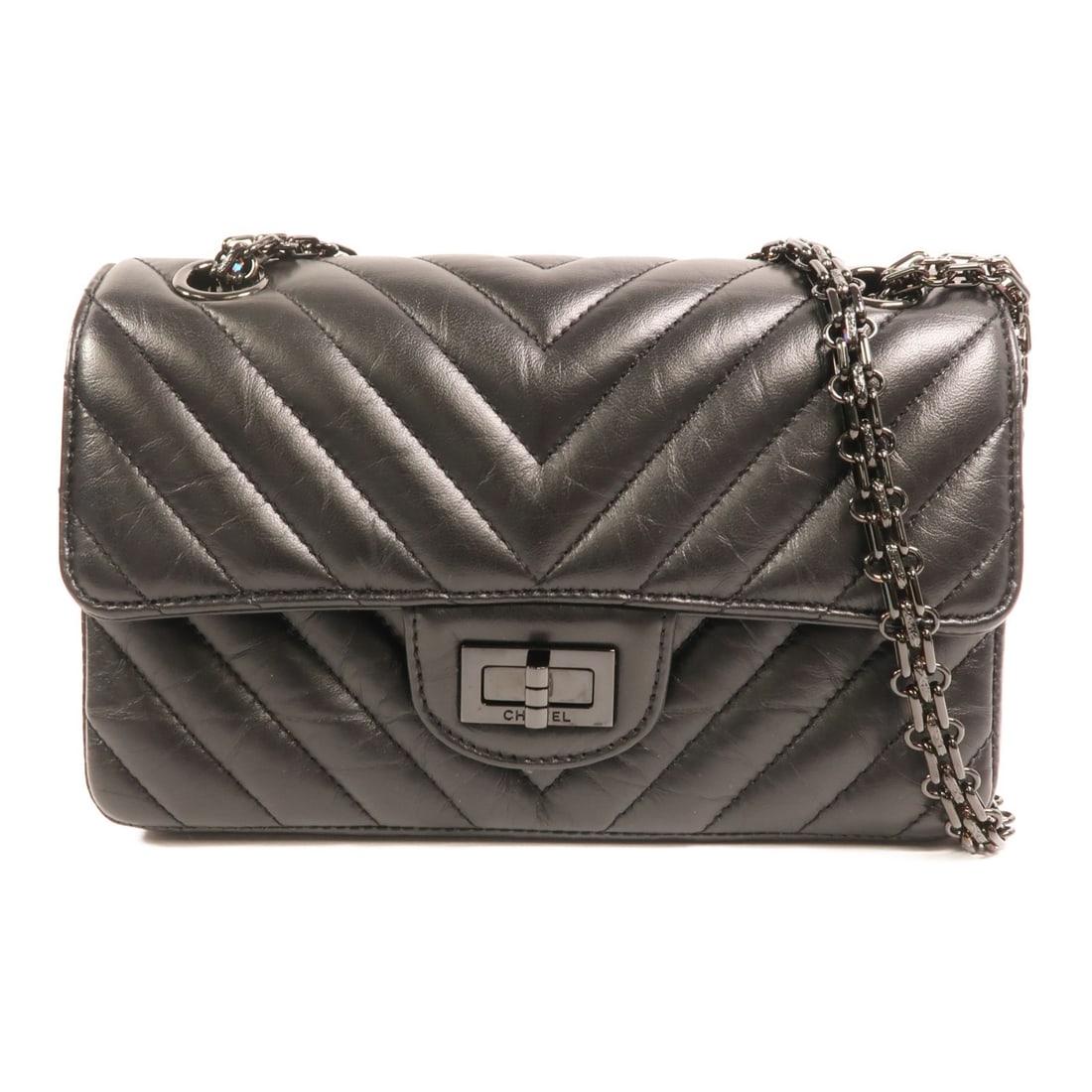 Chanel Mini 2.55 Black Calfskin Chain Shoulder Bag for Women: Chanel Mini 2.55 Black Calfskin Chain Shoulder Bag for Women This CHANEL CC Mini 2.55 chain shoulder bag features black calfskin leather and classic chain detailing. Designed for women, this shoulder 