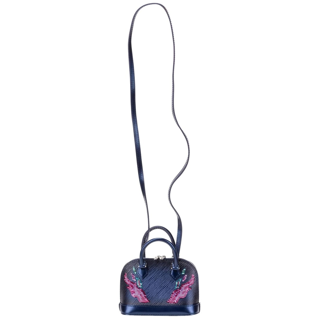 Louis Vuitton Limited Edition Nano Alma Sequins Flames Bag: Louis Vuitton Limited Edition Nano Alma Sequins Flames Bag Introducing the Louis Vuitton Limited Edition Nano Alma Bag, a stunning piece crafted from durable epi calfskin leather adorned with a vibran