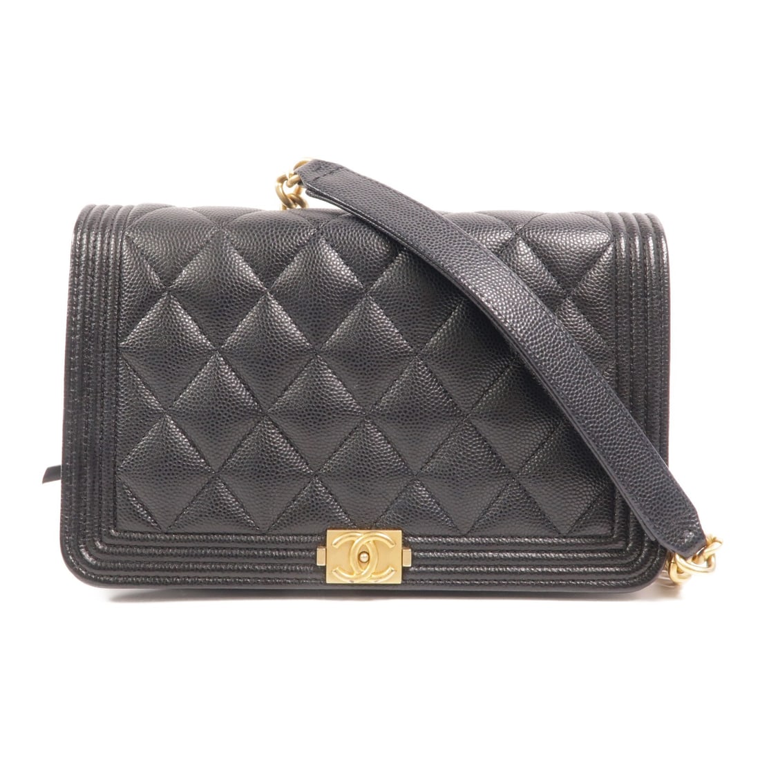 CHANEL Boy Wallet On Chain Black Calfskin Shoulder Bag GHW: CHANEL Boy Wallet On Chain Black Calfskin Shoulder Bag GHW This CHANEL Boy Wallet On Chain is crafted from black calfskin leather and features the iconic CC detail with gold-tone hardware. Designed as
