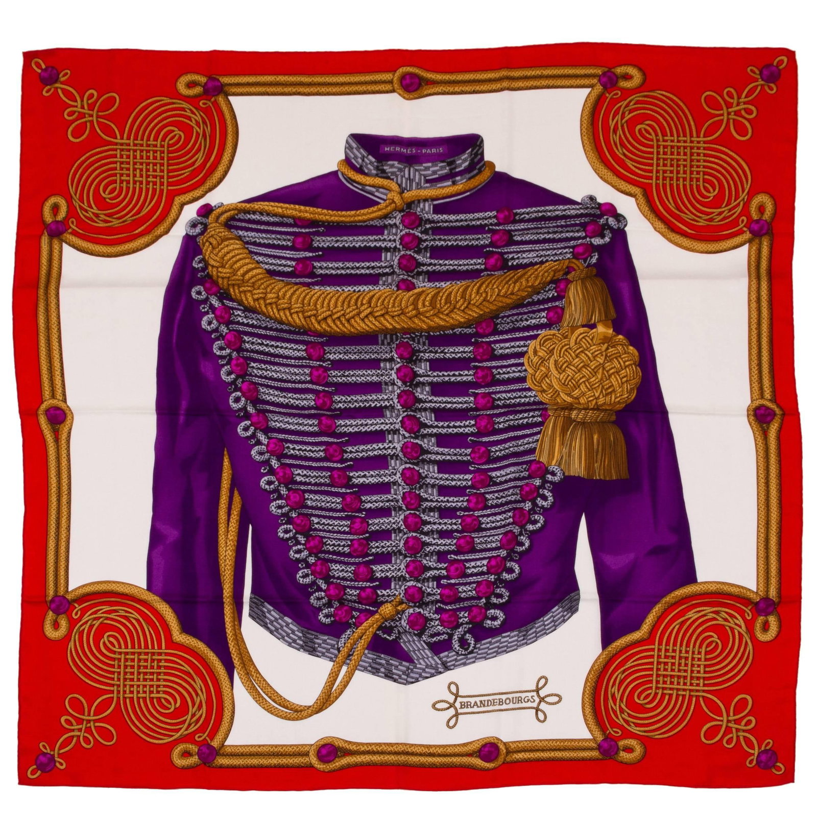 Hermes Brandebourgs Cashmere Silk Shawl by Cathy Latham 55in: Hermes Brandebourgs Cashmere Silk Shawl by Cathy Latham 55in Introducing the exquisite Hermes Cashmere Brandebourgs Shawl designed by Cathy Latham. This collectible piece features a luxurious cashmere