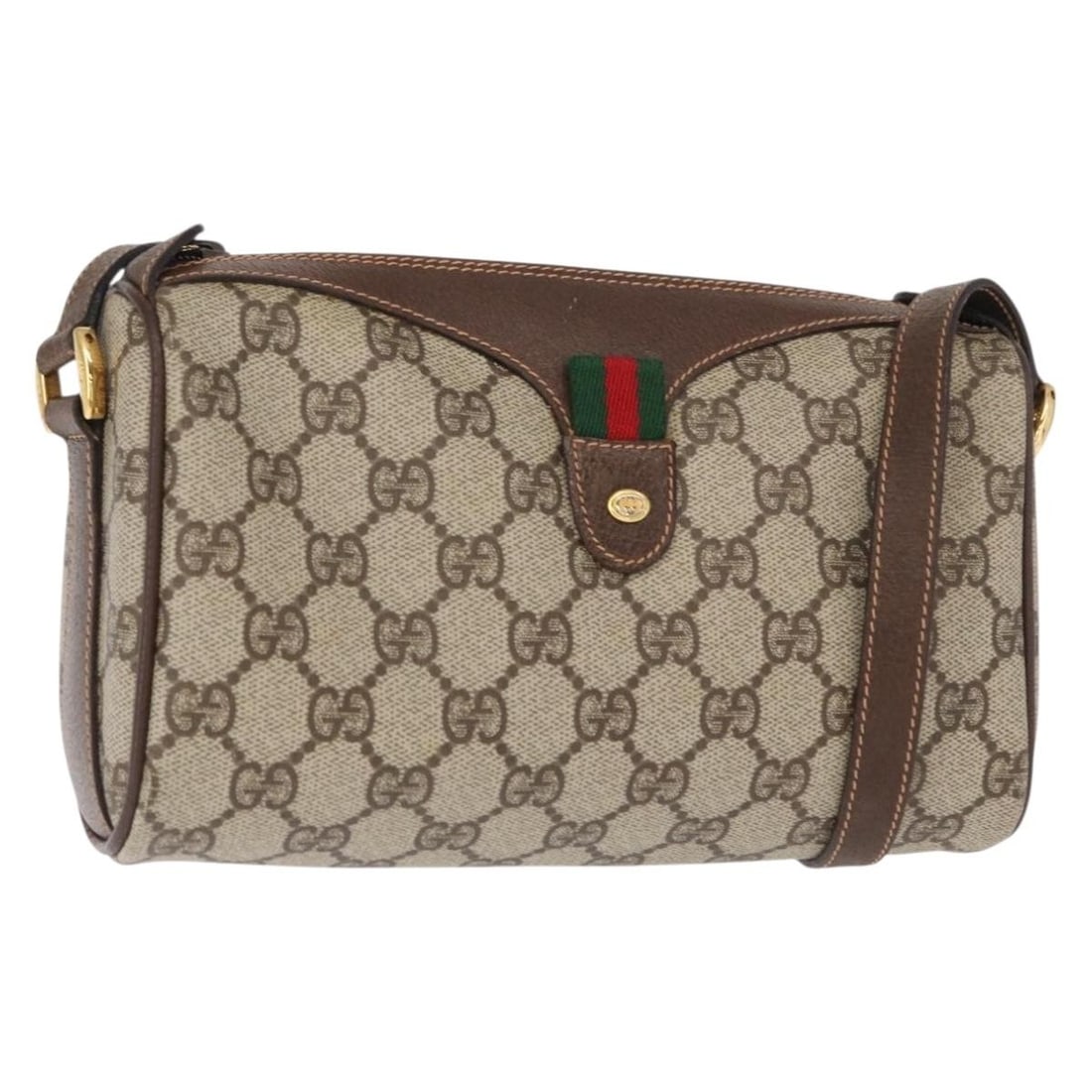 GUCCI GG Supreme Sherry Line Beige Gold Shoulder Bag Auth 89 02 018: GUCCI GG Supreme Sherry Line Beige Gold Shoulder Bag Auth 89 02 018 Elevate your style with this authentic GUCCI GG Supreme Web Sherry Line Shoulder Bag, crafted in Italy. This luxurious bag features 