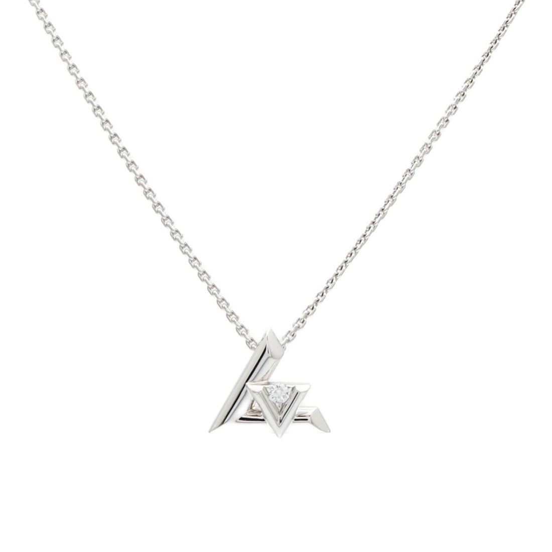 Louis Vuitton Volt One Diamond 18K White Gold Women's Necklace: Louis Vuitton Volt One Diamond 18K White Gold Women's Necklace This Louis Vuitton LV Volt One necklace features an 18K white gold design accented with a diamond. Crafted in France, it is designed for 