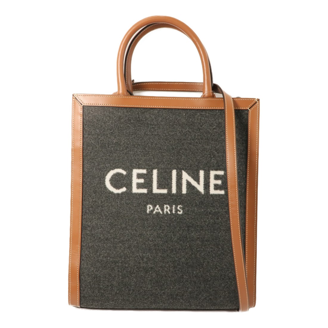 CELINE Small Vertical Cabas Brown Calfskin Felt Shoulder Bag GHW: CELINE Small Vertical Cabas Brown Calfskin Felt Shoulder Bag GHW This CELINE Small Vertical Cabas 2-way shoulder bag features a sophisticated combination of calfskin leather and felt in a rich brown c